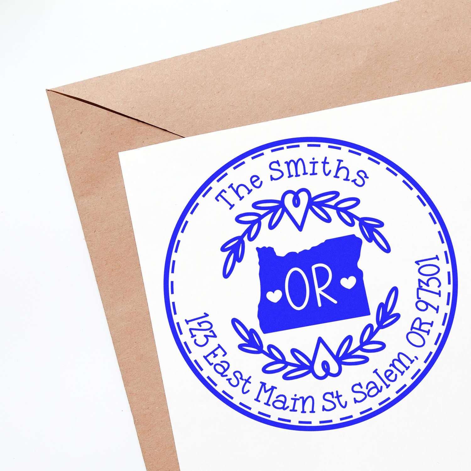 Slim Oregon State Wreath Customized Home Address For Envelopes Pre-Inked Stamp - Engineer Seal Stamps
