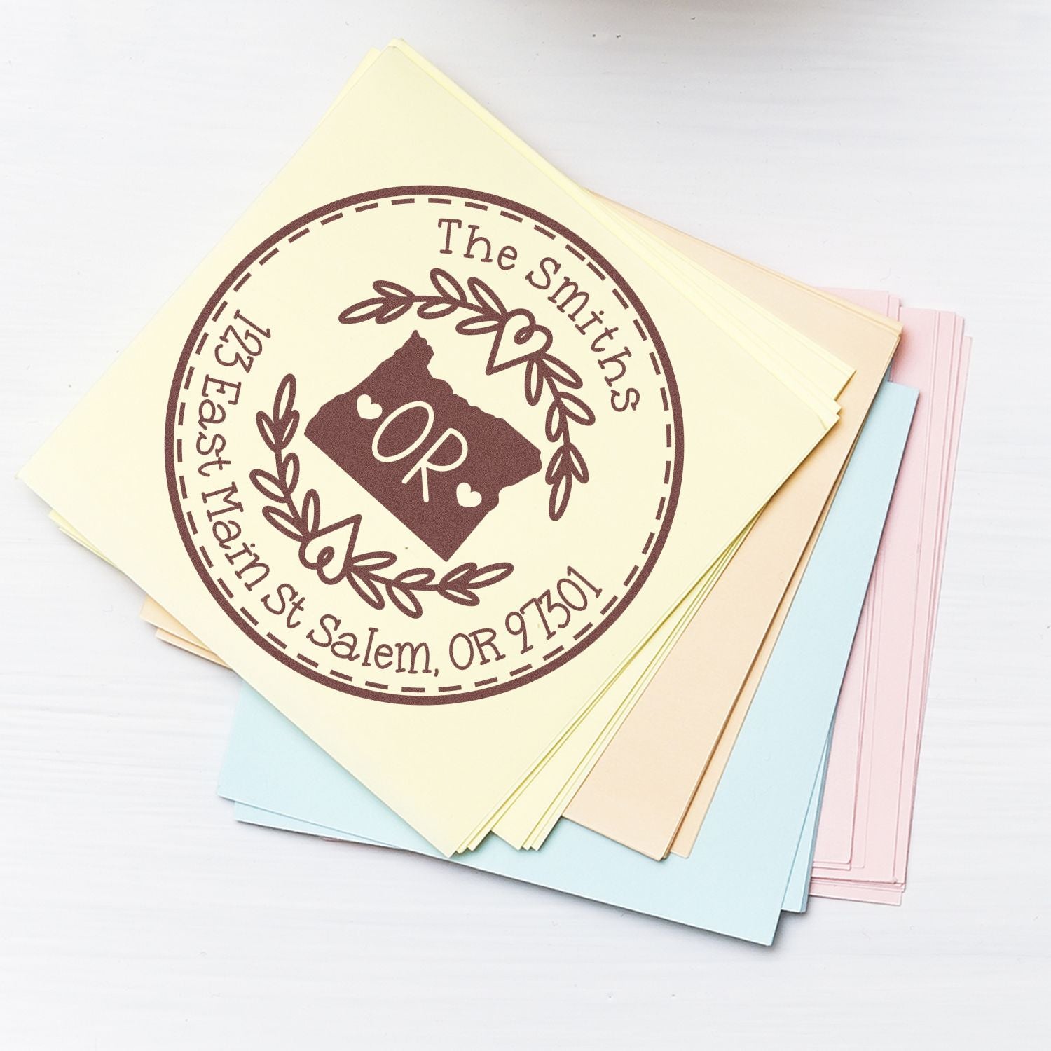 Slim Oregon State Wreath Customized Home Address For Envelopes Pre-Inked Stamp - Engineer Seal Stamps