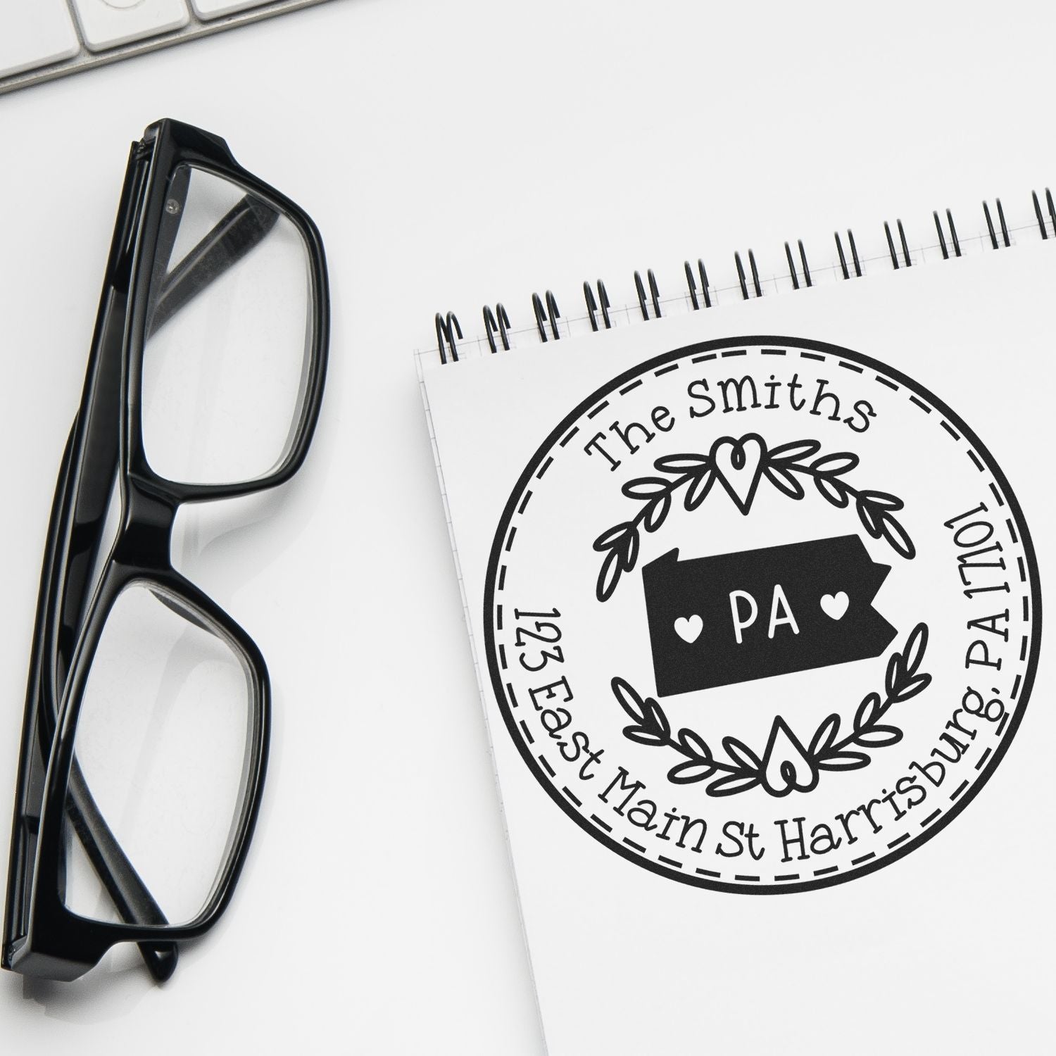 Round PSI Pennsylvania State Wreath Custom-Made Address Label Stamper - Engineer Seal Stamps