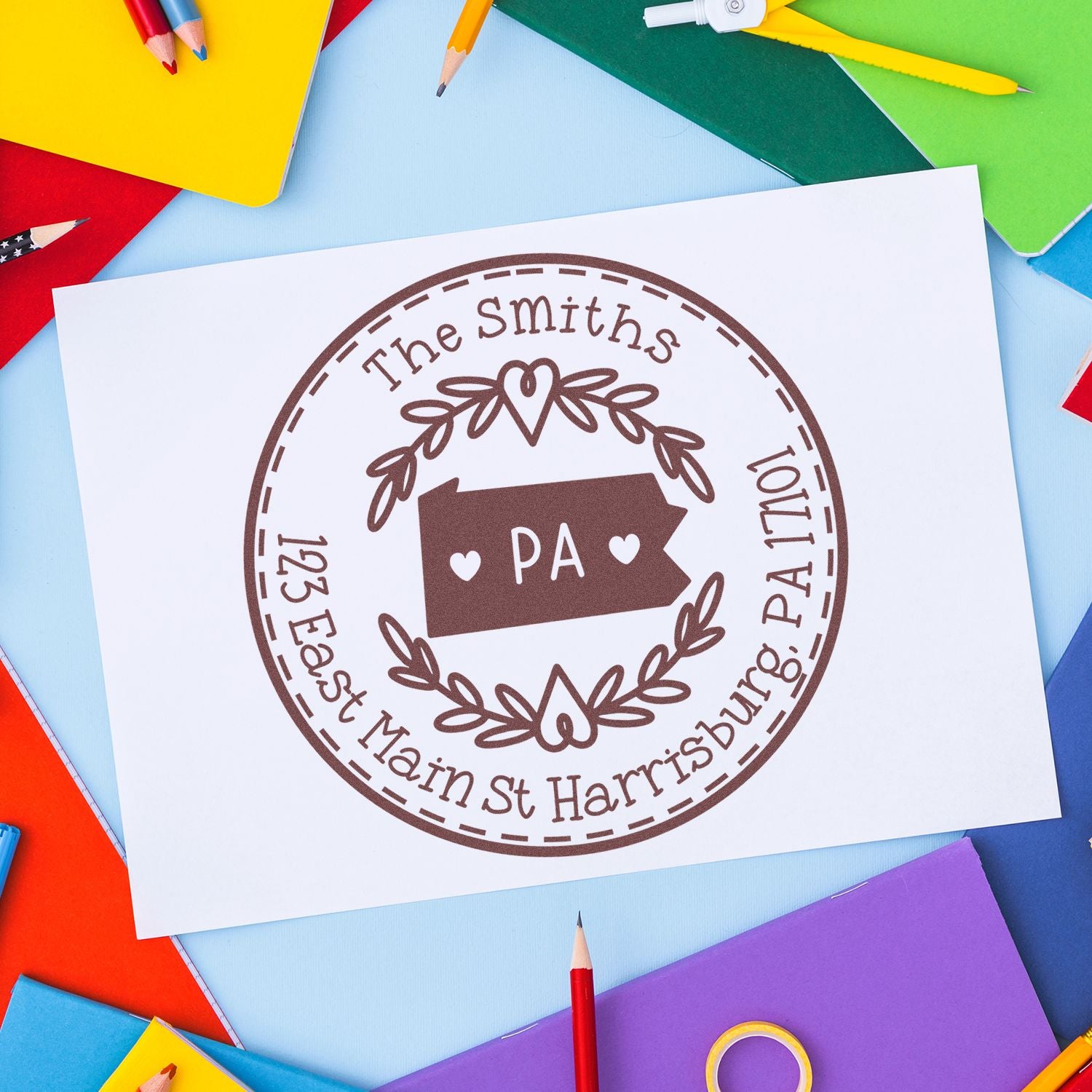 Slim Pennsylvania State Wreath Customized Home Address For Envelopes Stamp - Engineer Seal Stamps