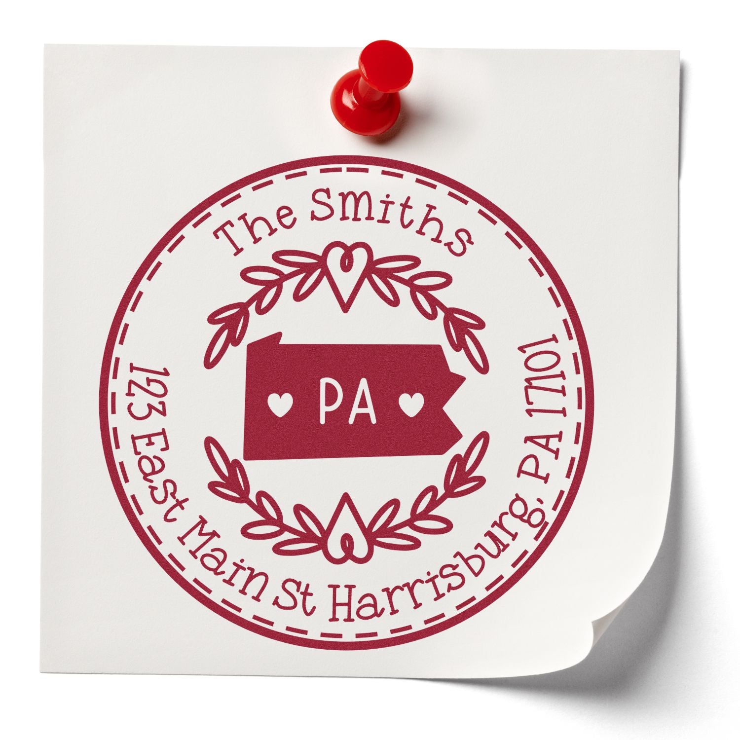Round PSI Pennsylvania State Wreath Custom-Made Address Label Stamper - Engineer Seal Stamps