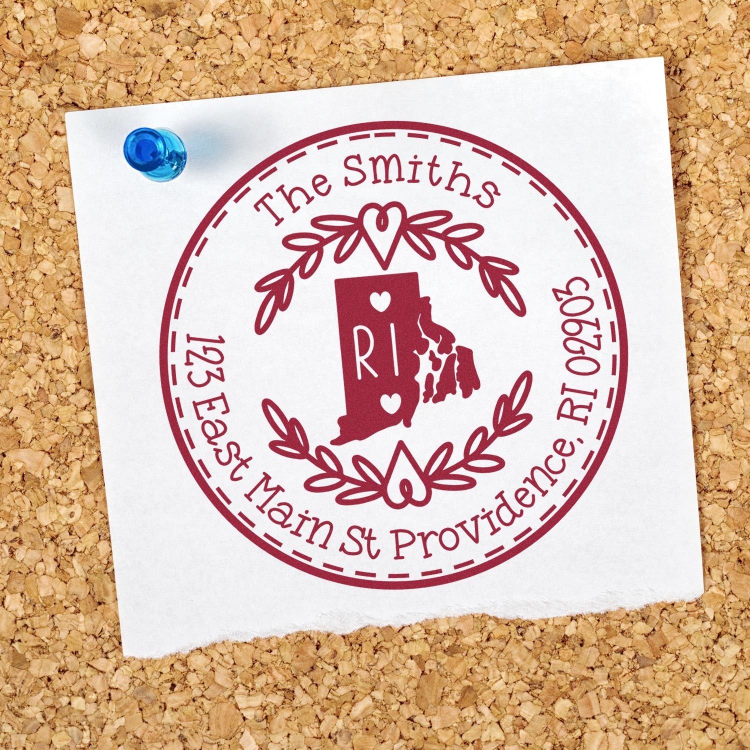 Self-Inking Round Rhode Island State Wreath Custom-Made New Home Address Stamp - Engineer Seal Stamps
