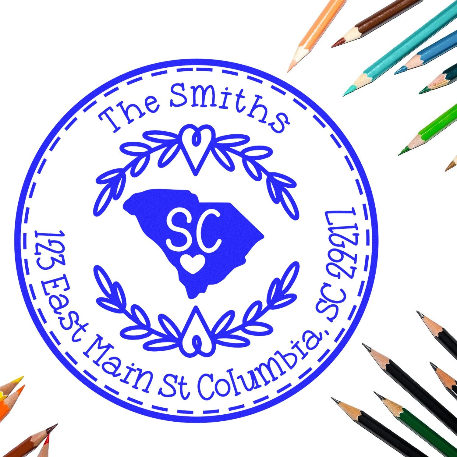 Round PSI South Carolina State Wreath Custom-Made Address Return Stamp - Engineer Seal Stamps