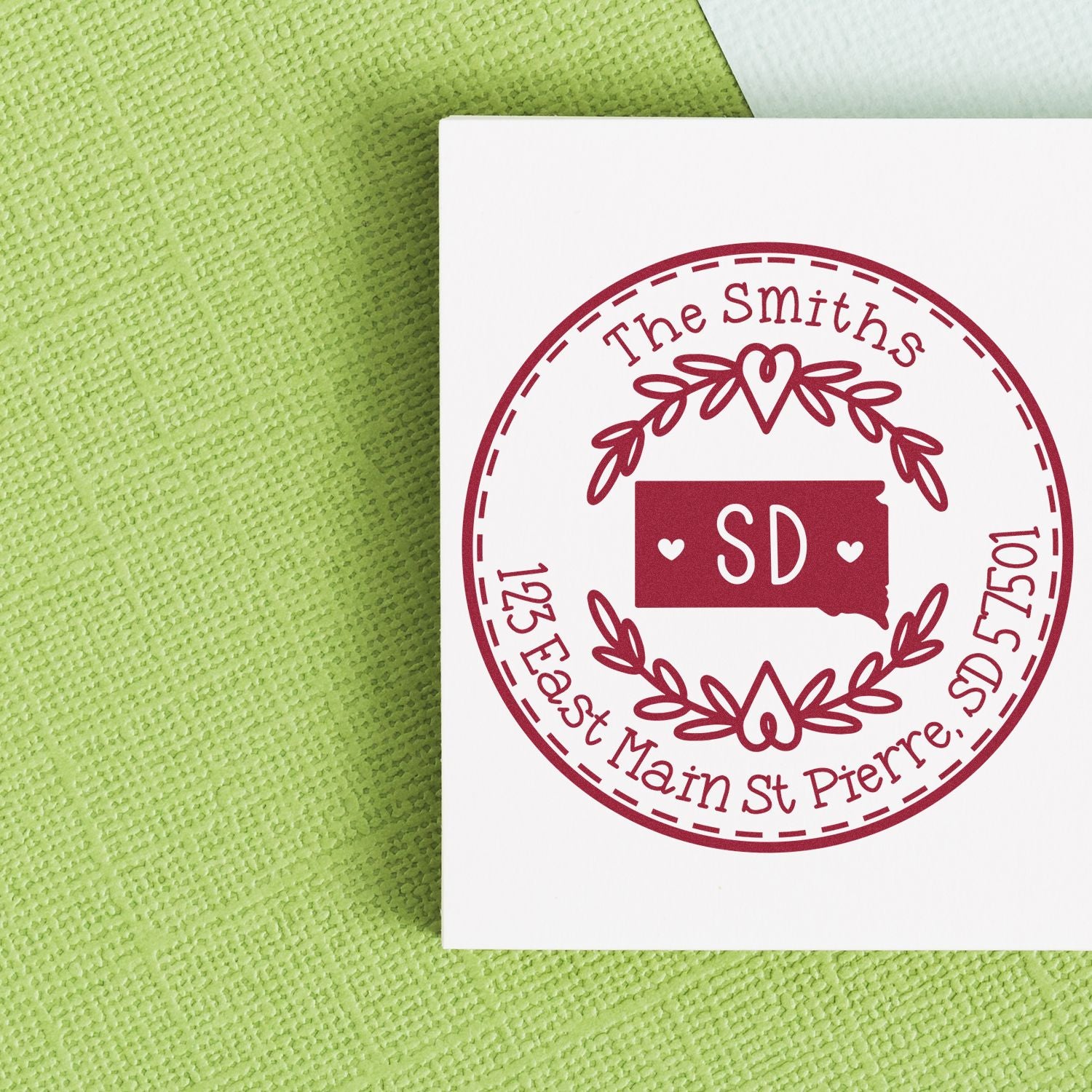 Slim South Dakota State Wreath Customized Home Address Stamp - Engineer Seal Stamps