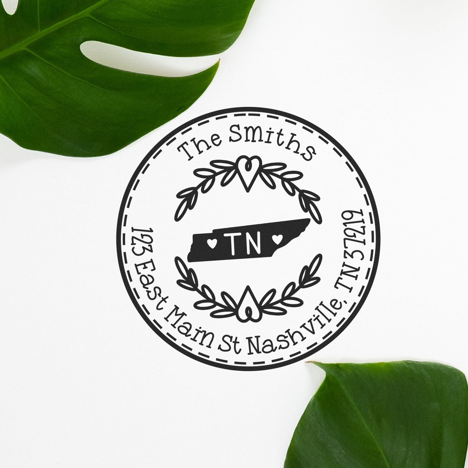Self-Inking Round Tennessee State Wreath Custom-Made Return Address Stamp - Engineer Seal Stamps