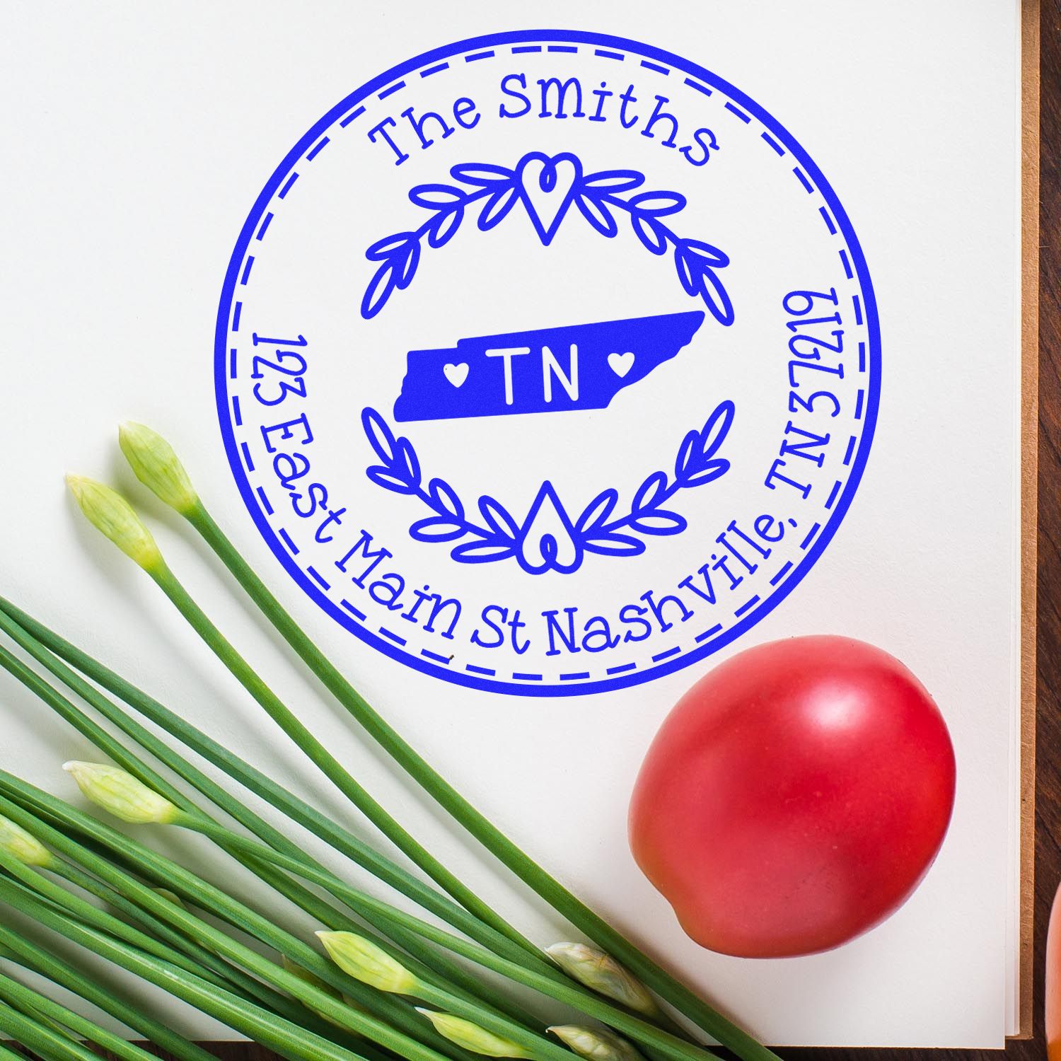 Slim Tennessee State Wreath Customized Home Address Pre-Inked Stamp - Engineer Seal Stamps