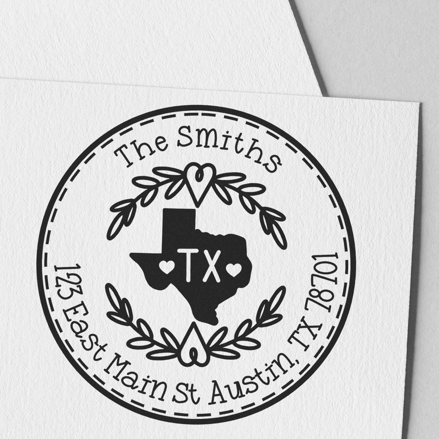 Round PSI Texas State Wreath Custom-Made Address Stamp - Engineer Seal Stamps