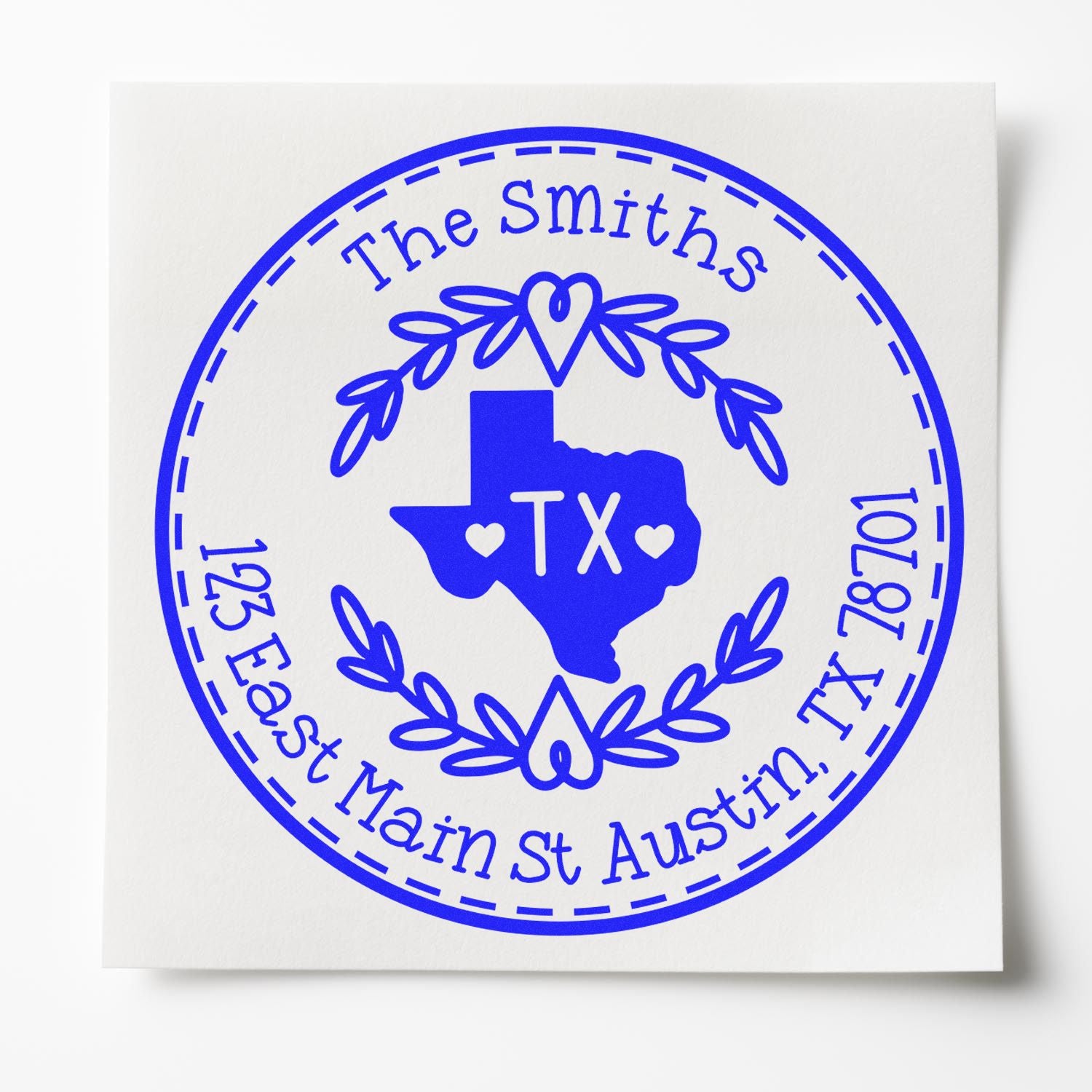 Round PSI Texas State Wreath Custom-Made Address Stamp - Engineer Seal Stamps