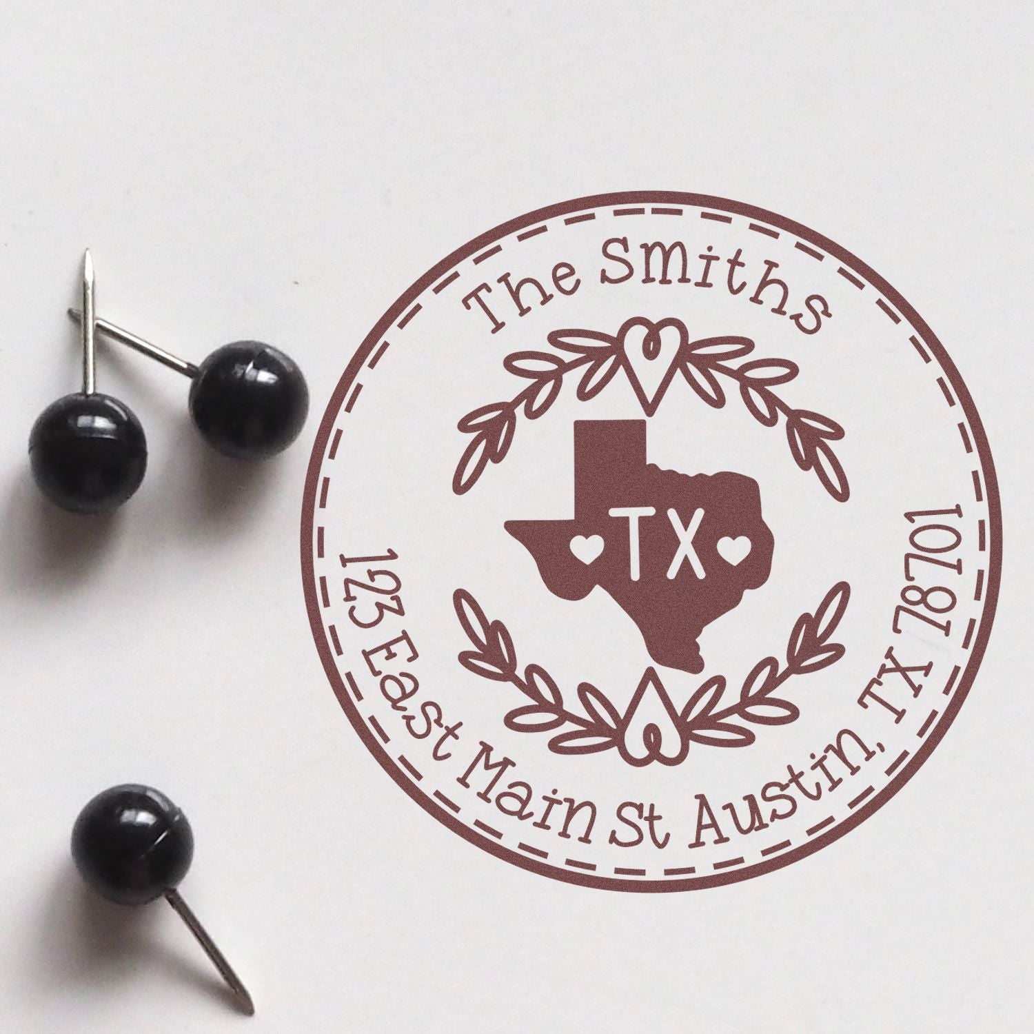 Self-Inking Round Texas State Wreath Custom-Made Return Address Stamper - Engineer Seal Stamps