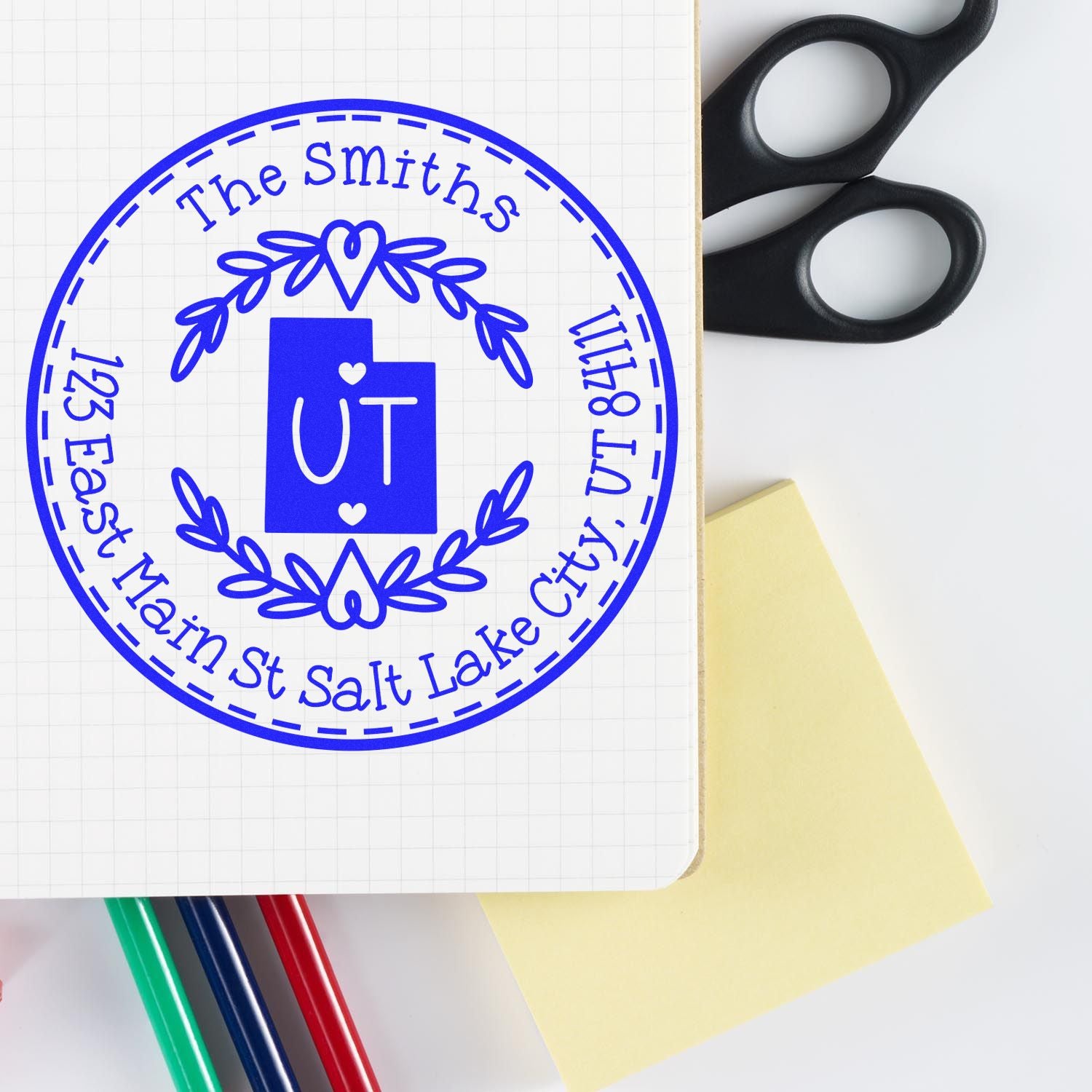 Self-Inking Round Utah State Wreath Home Address For Envelopes Rubber Stamp - Engineer Seal Stamps