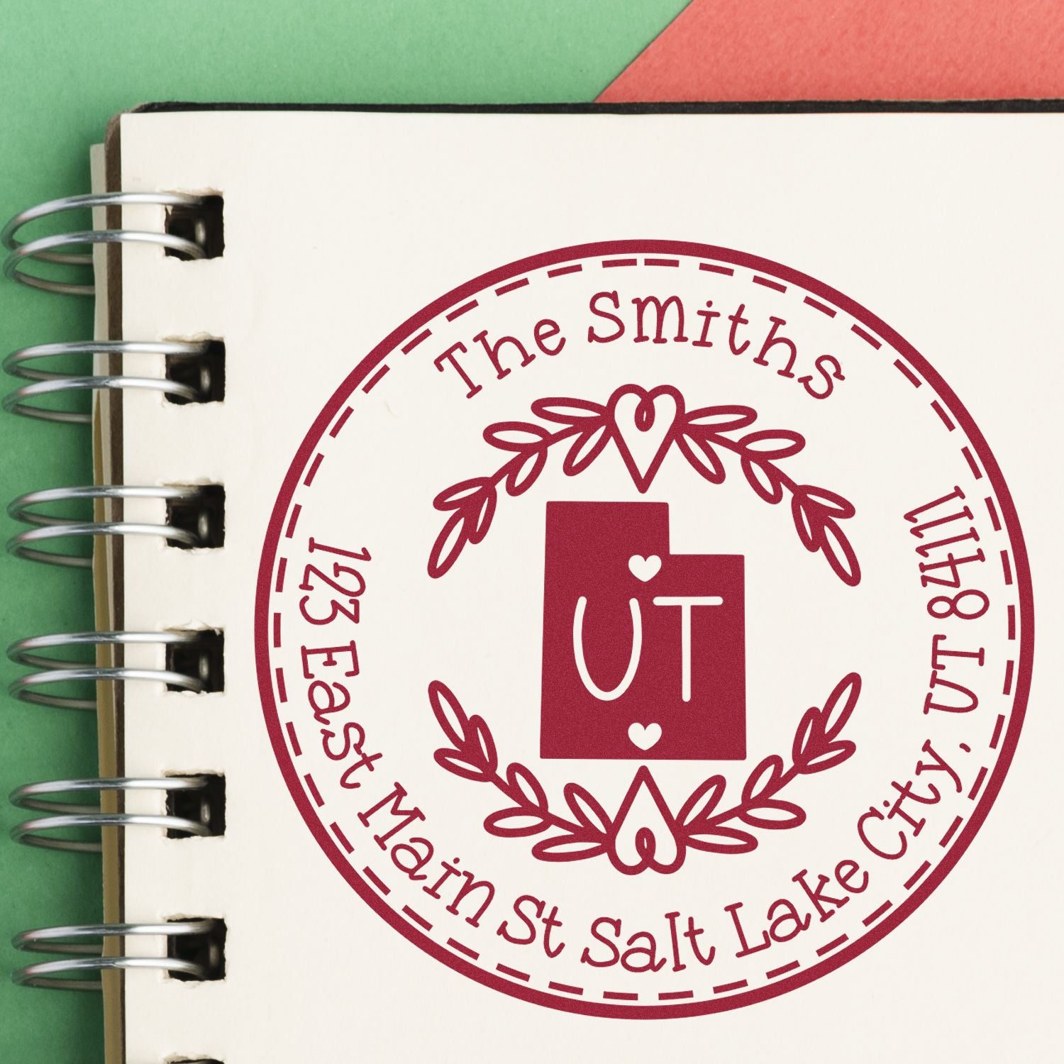 Slim Utah State Wreath Customized Mail Address Stamp - Engineer Seal Stamps