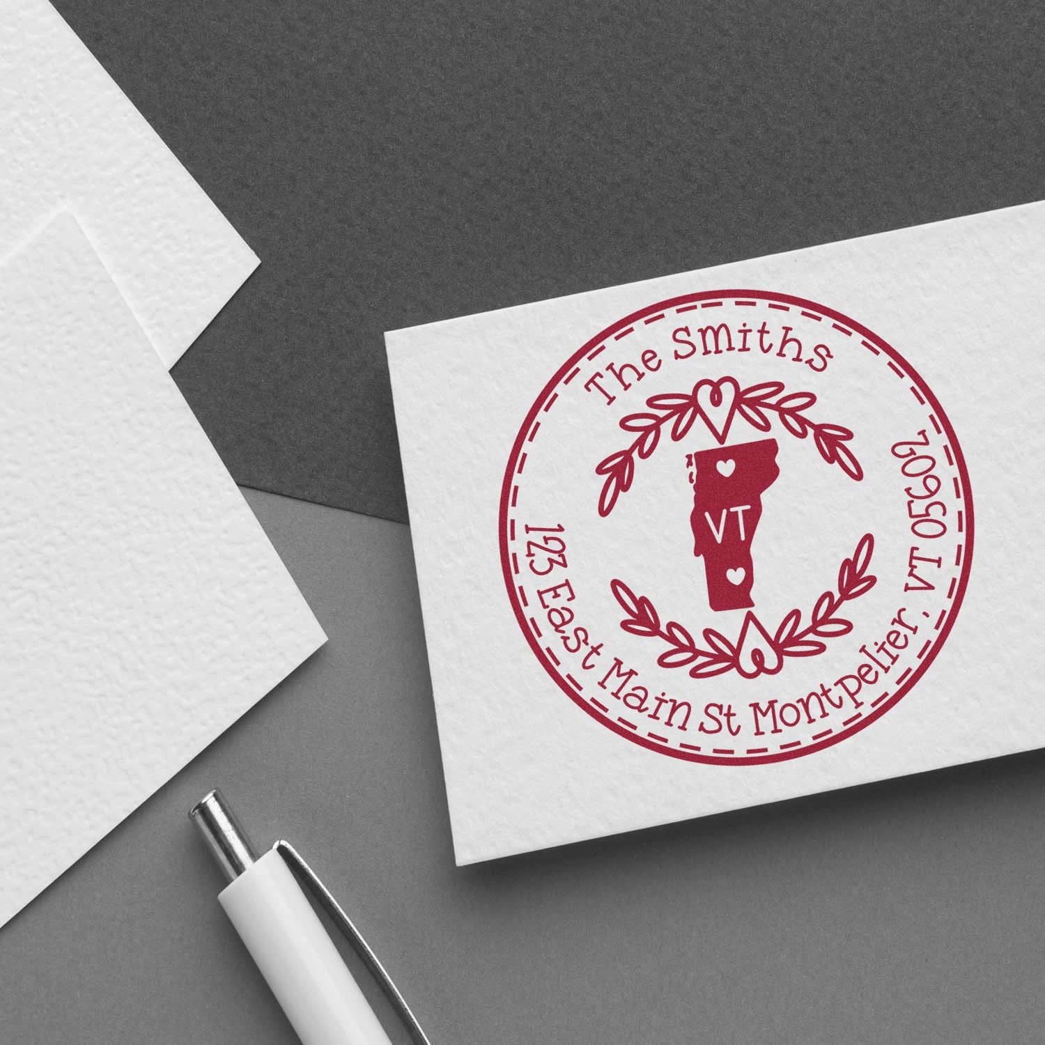 Slim Vermont State Wreath Customized Mail Address Pre-Inked Stamp - Engineer Seal Stamps