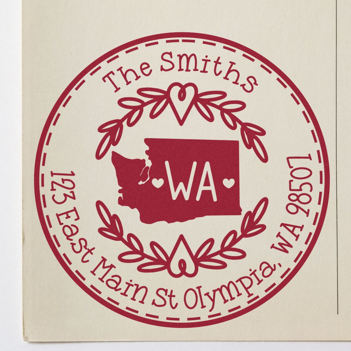 Wooden Handle Round Washington State Wreath Personalized Address Stamp - Engineer Seal Stamps