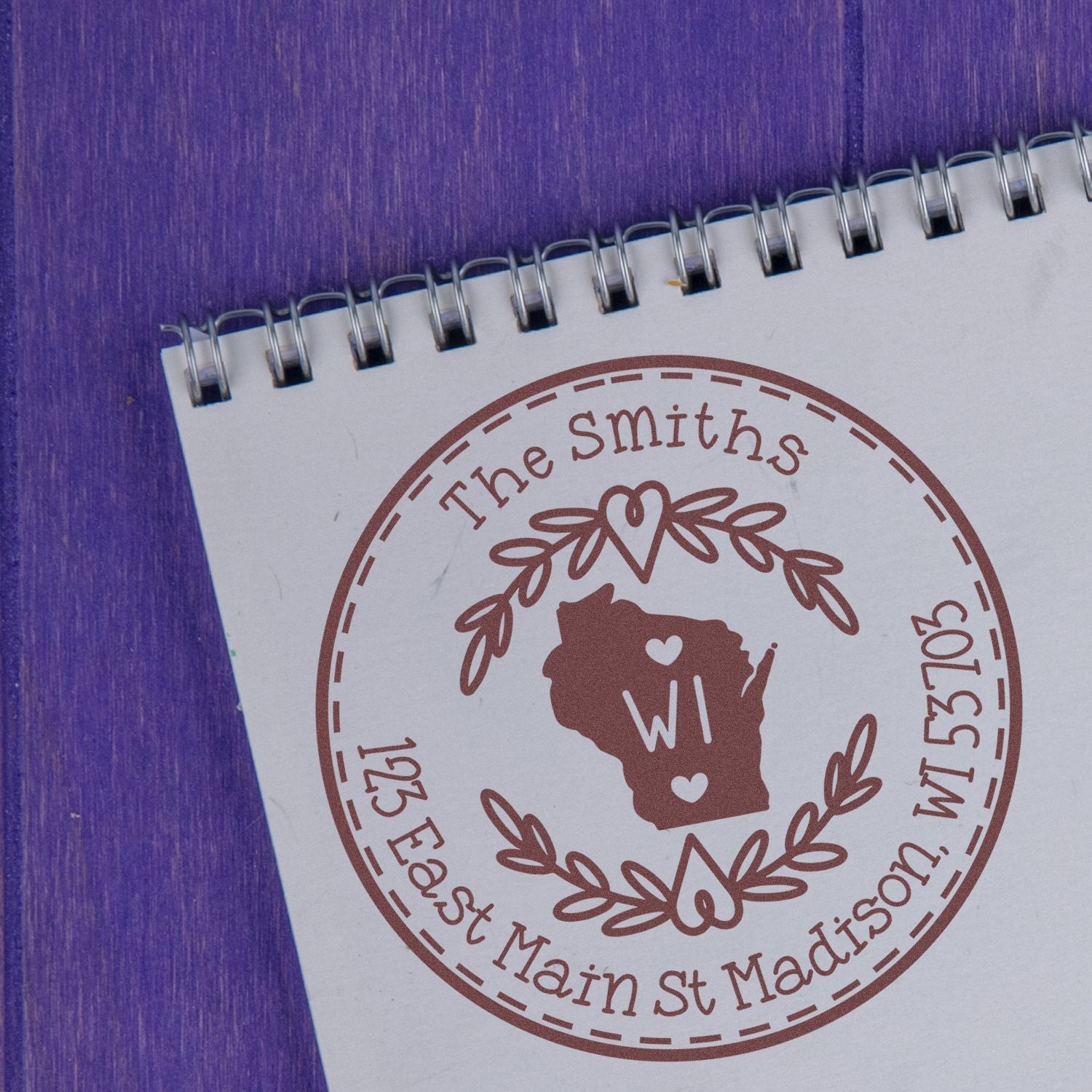 Round PSI Wisconsin State Wreath Custom-Made Home Address Stamp - Engineer Seal Stamps