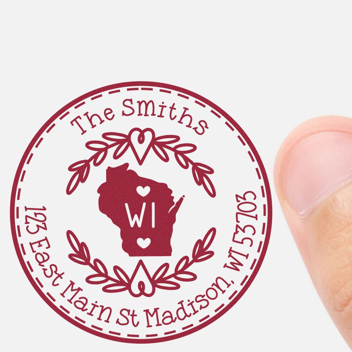Slim Wisconsin State Wreath Customized Mailing Address Pre-Inked Stamp - Engineer Seal Stamps