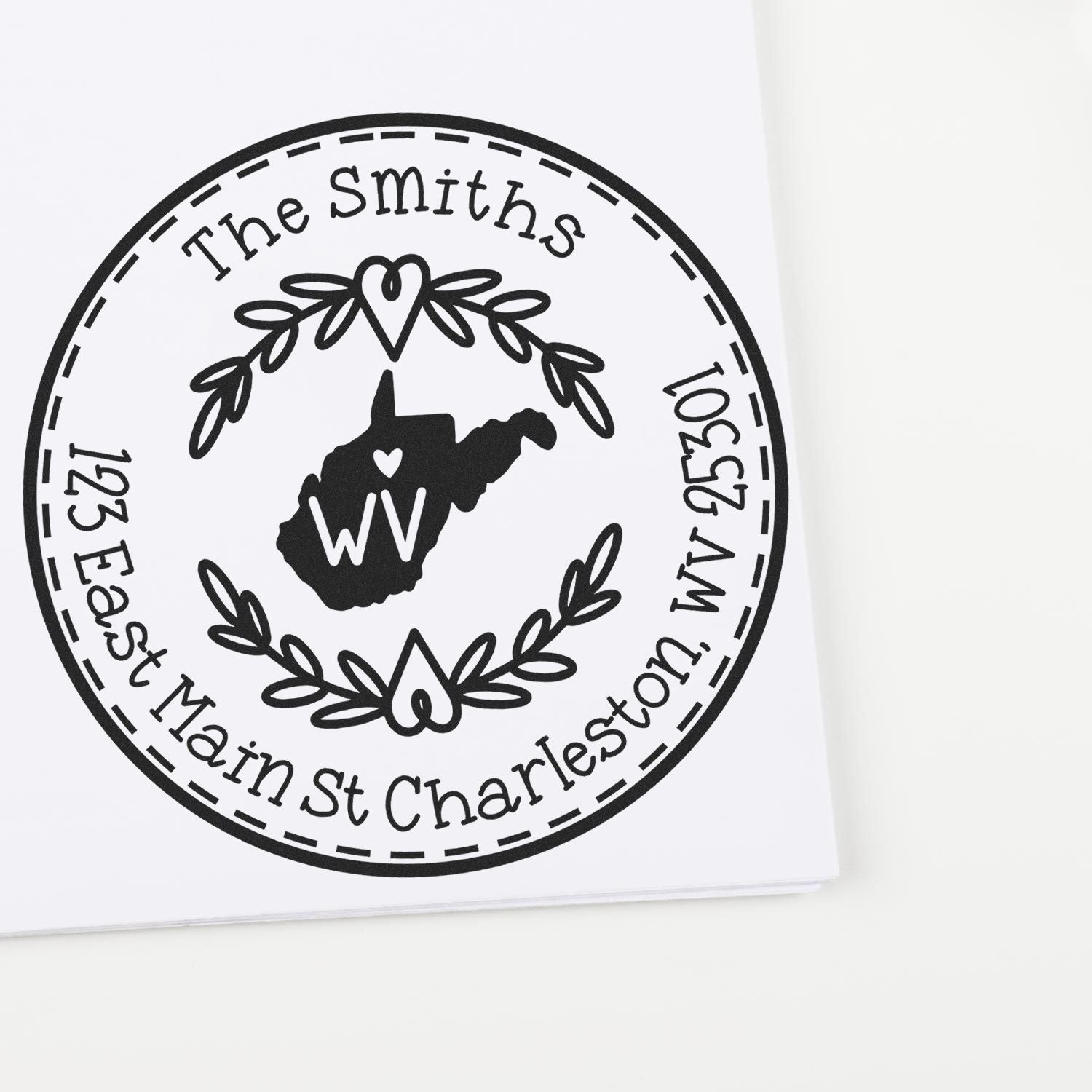 Wooden Handle Round West Virginia State Wreath Personalized Address Rubber Stamp - Engineer Seal Stamps