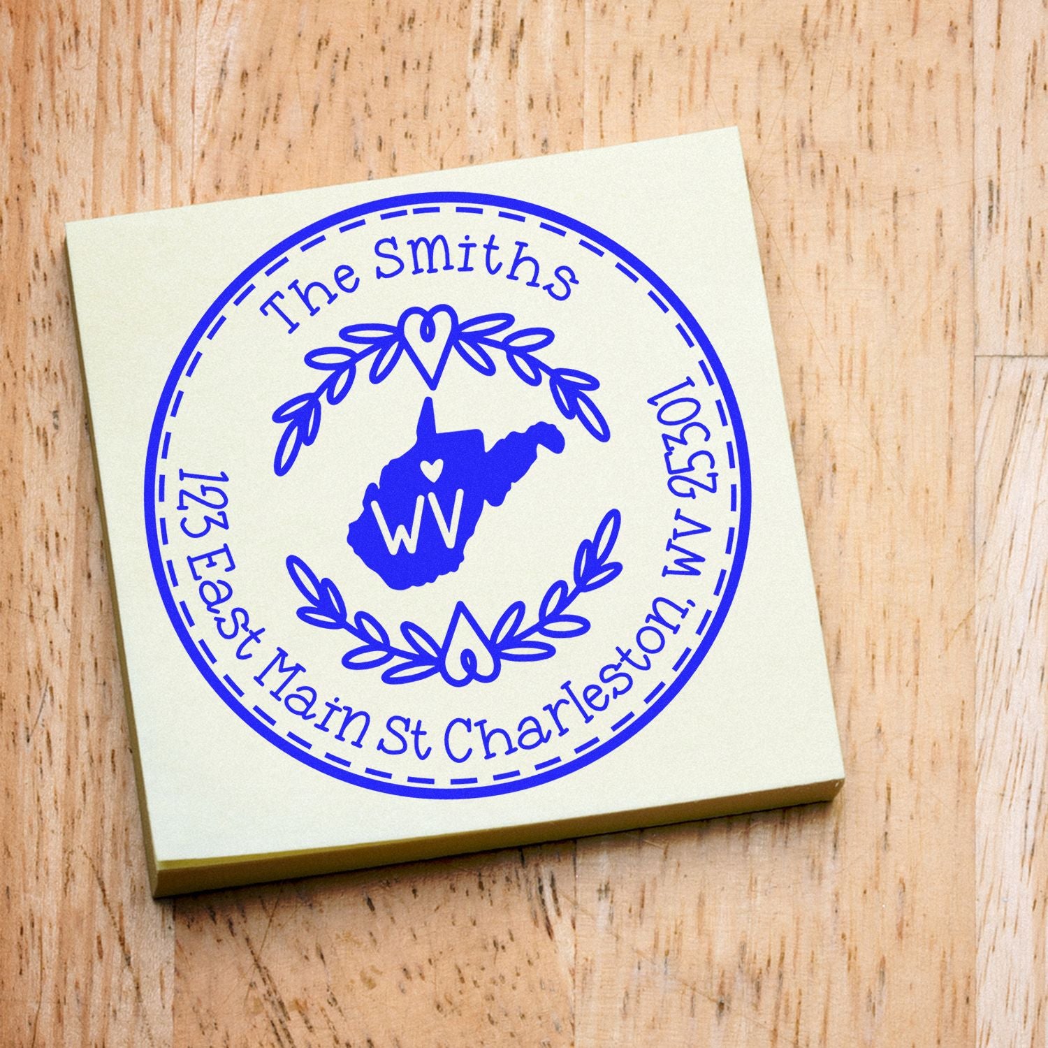 Wooden Handle Round West Virginia State Wreath Personalized Address Rubber Stamp - Engineer Seal Stamps