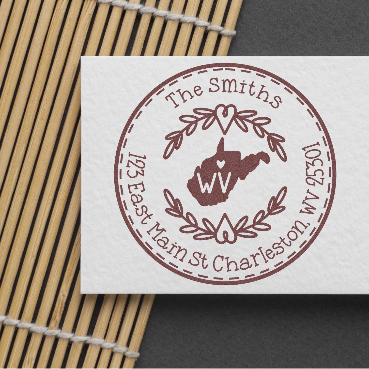 Round PSI West Virginia State Wreath Custom-Made Home Address Pre-Inked Stamp - Engineer Seal Stamps