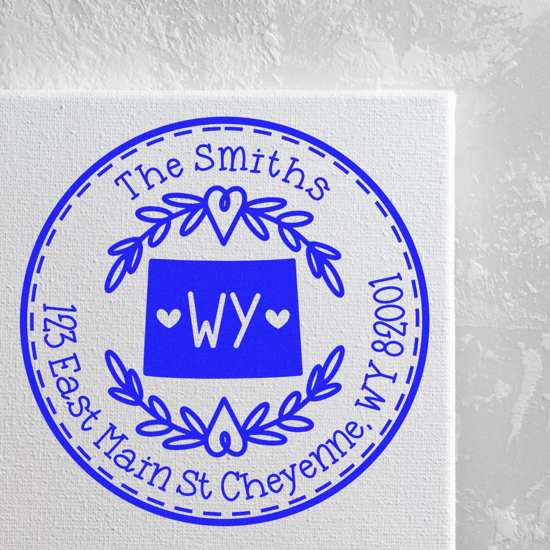 Slim Wyoming State Wreath Customized Mailing Address Stamp - Engineer Seal Stamps