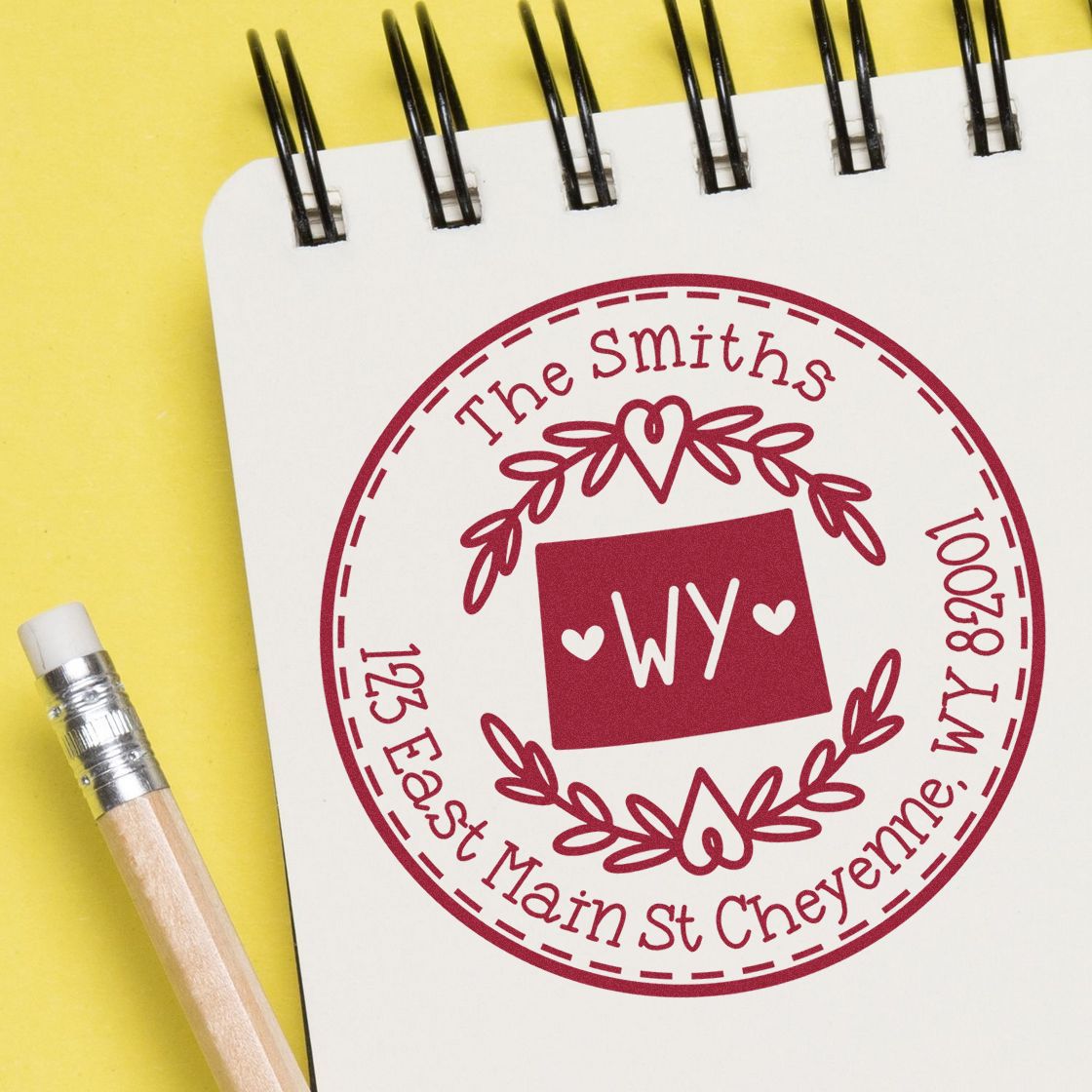 Slim Wyoming State Wreath Customized Mailing Address Stamp - Engineer Seal Stamps