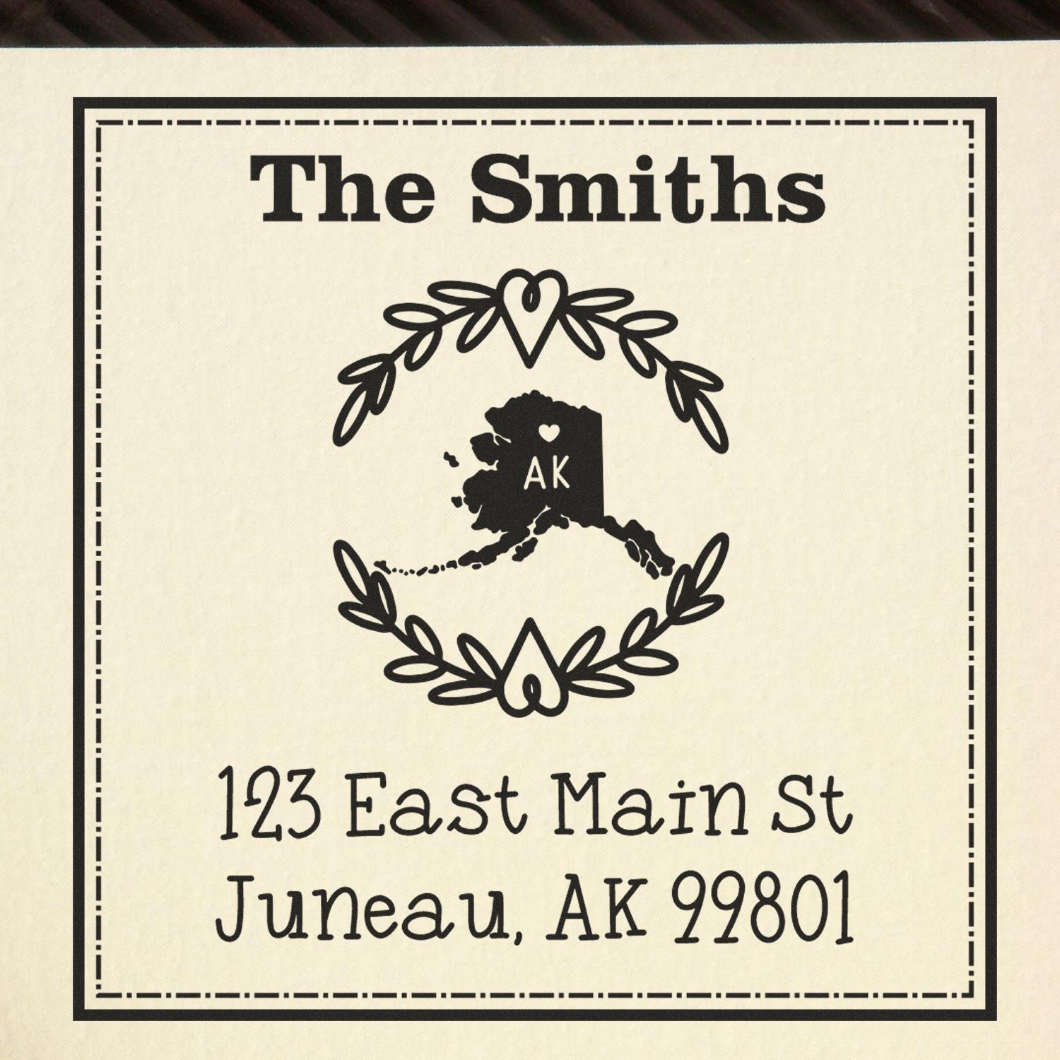 Wood Handle Alaska State Wreath Customizable Address Label Stamper - Engineer Seal Stamps