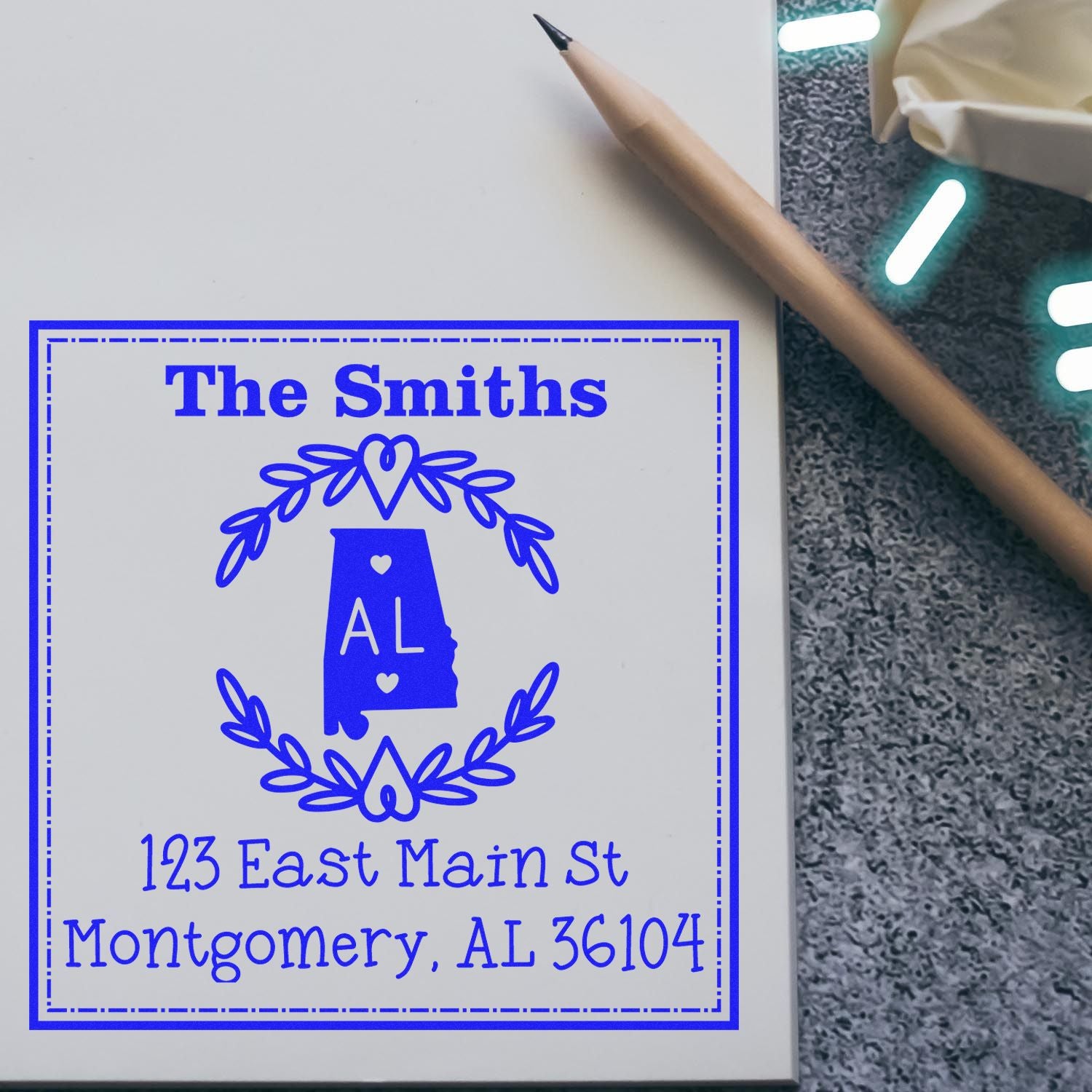 PSI Pre-Inked Alabama State Wreath Custom-Made Mail Stamper - Engineer Seal Stamps