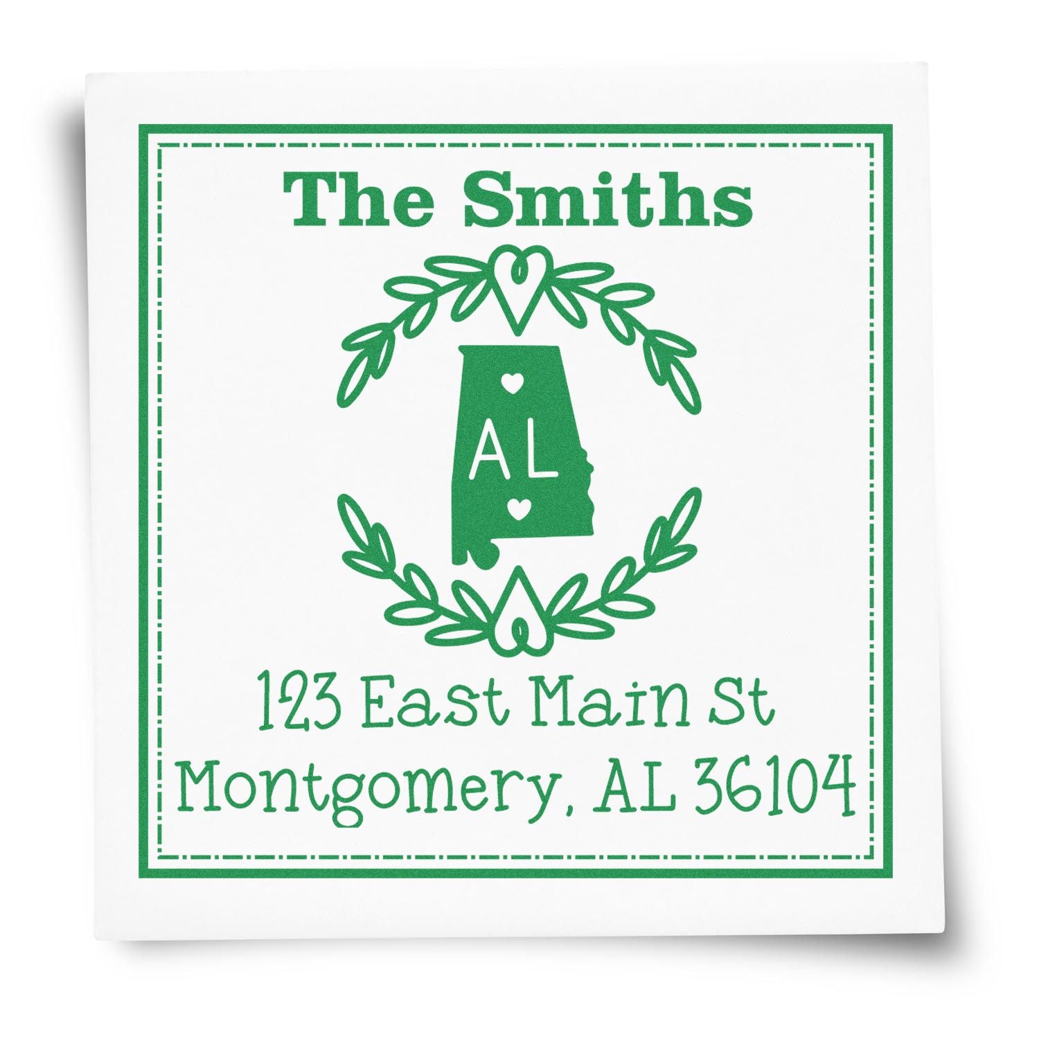 Wood Handle Alabama State Wreath Customizable Address Label Stamp - Engineer Seal Stamps