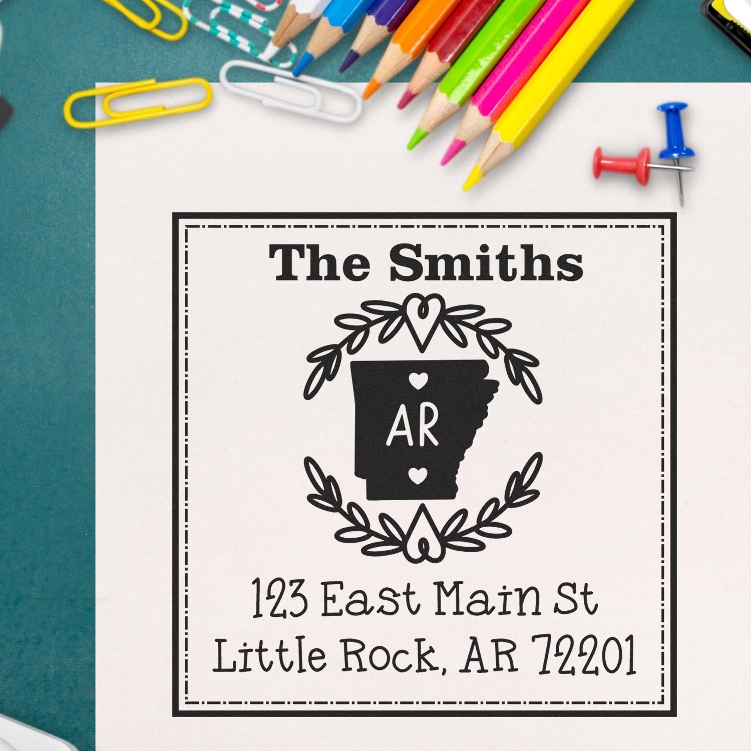 Slim Arkansas State Wreath Custom-Made Mailing Address Stamp - Engineer Seal Stamps