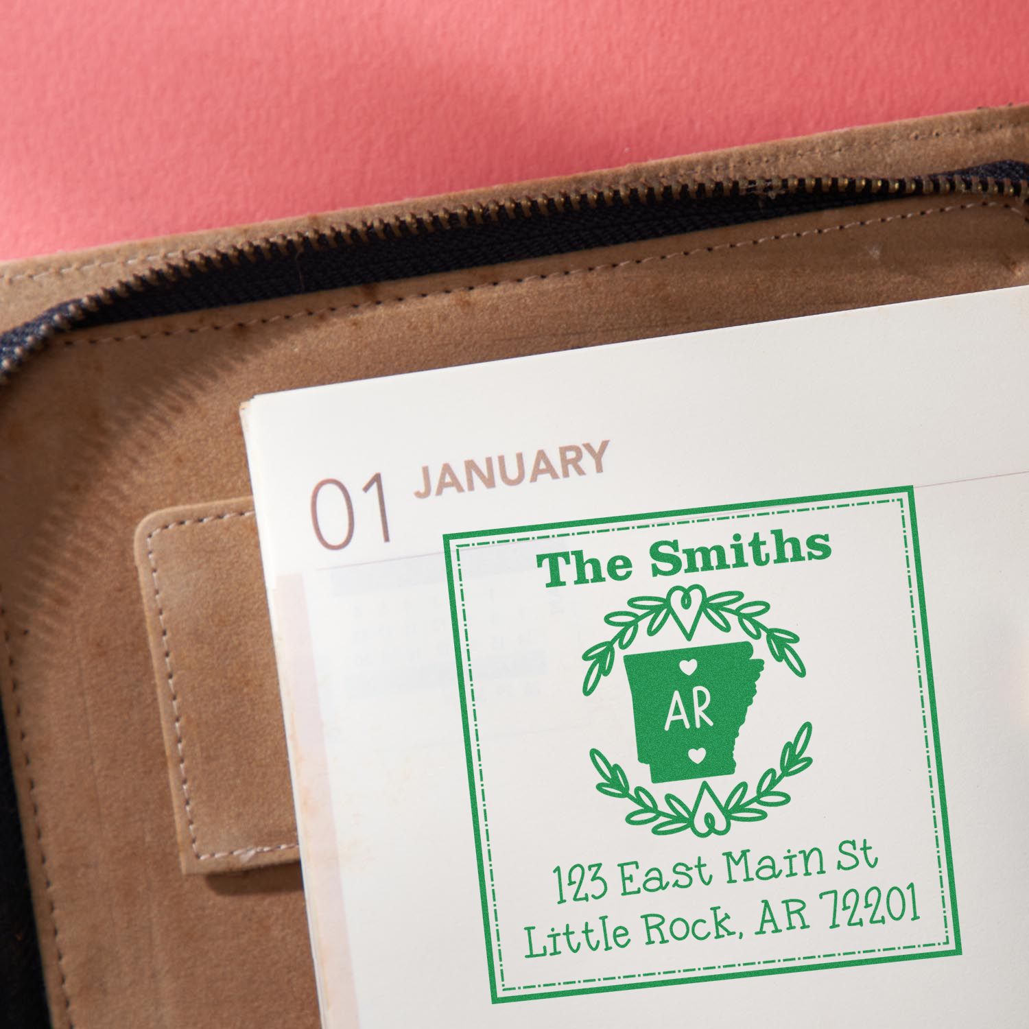 Slim Arkansas State Wreath Custom-Made Mailing Address Stamp - Engineer Seal Stamps