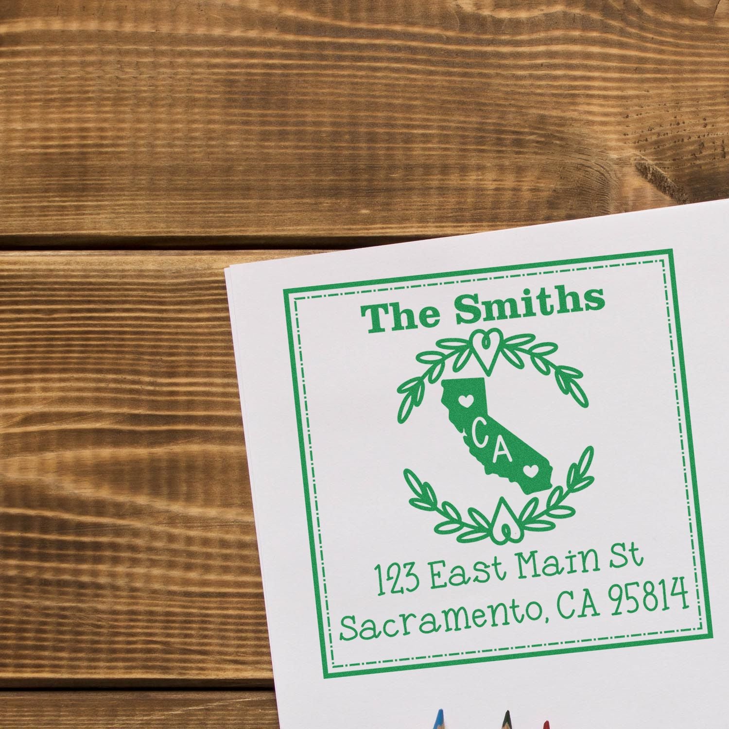 PSI Pre-Inked California State Wreath Custom-Made Home Address Rubber Stamp - Engineer Seal Stamps