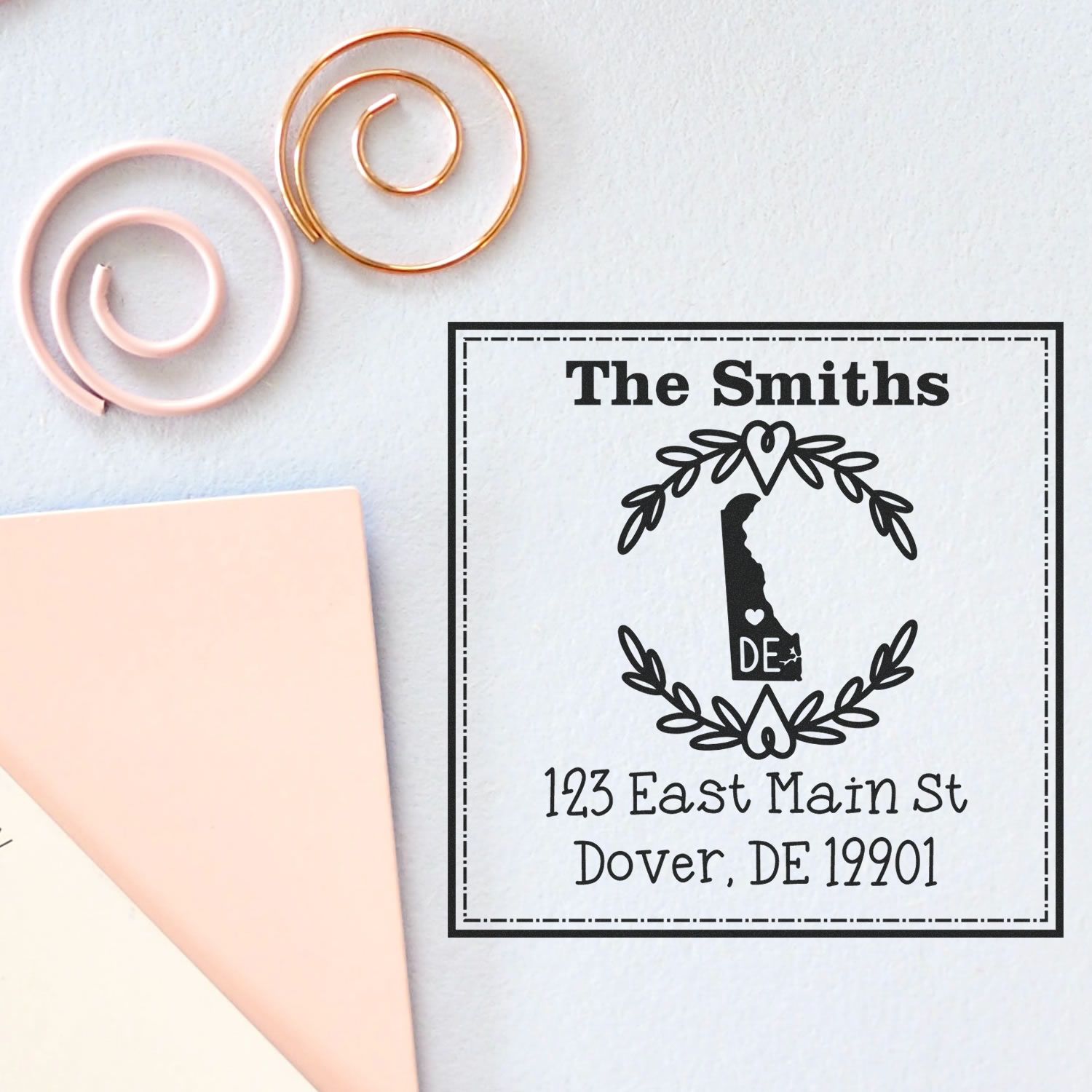 PSI Pre-Inked Delaware State Wreath Custom-Made New Home Address Rubber Stamp - Engineer Seal Stamps