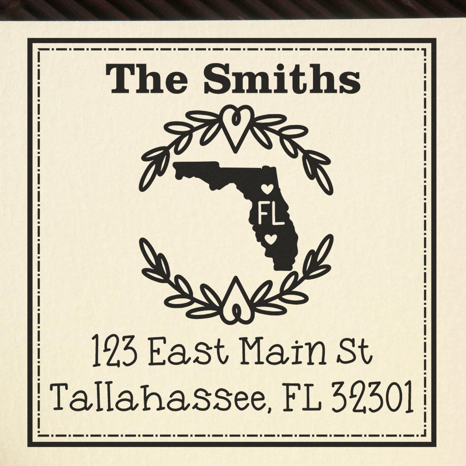 Wood Handle Florida State Wreath Custom-Made Return Address Rubber Stamp - Engineer Seal Stamps