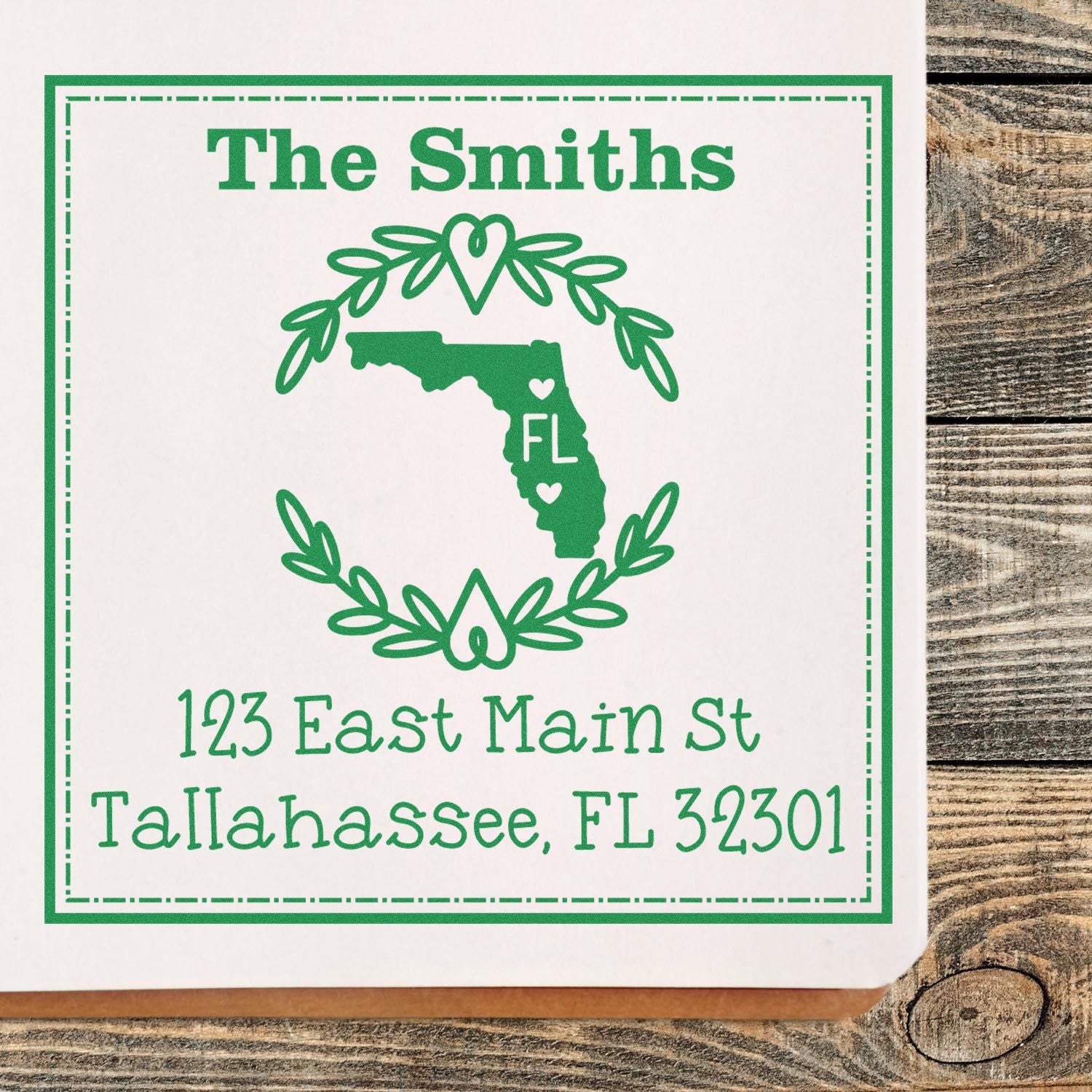 Wood Handle Florida State Wreath Custom-Made Return Address Rubber Stamp - Engineer Seal Stamps
