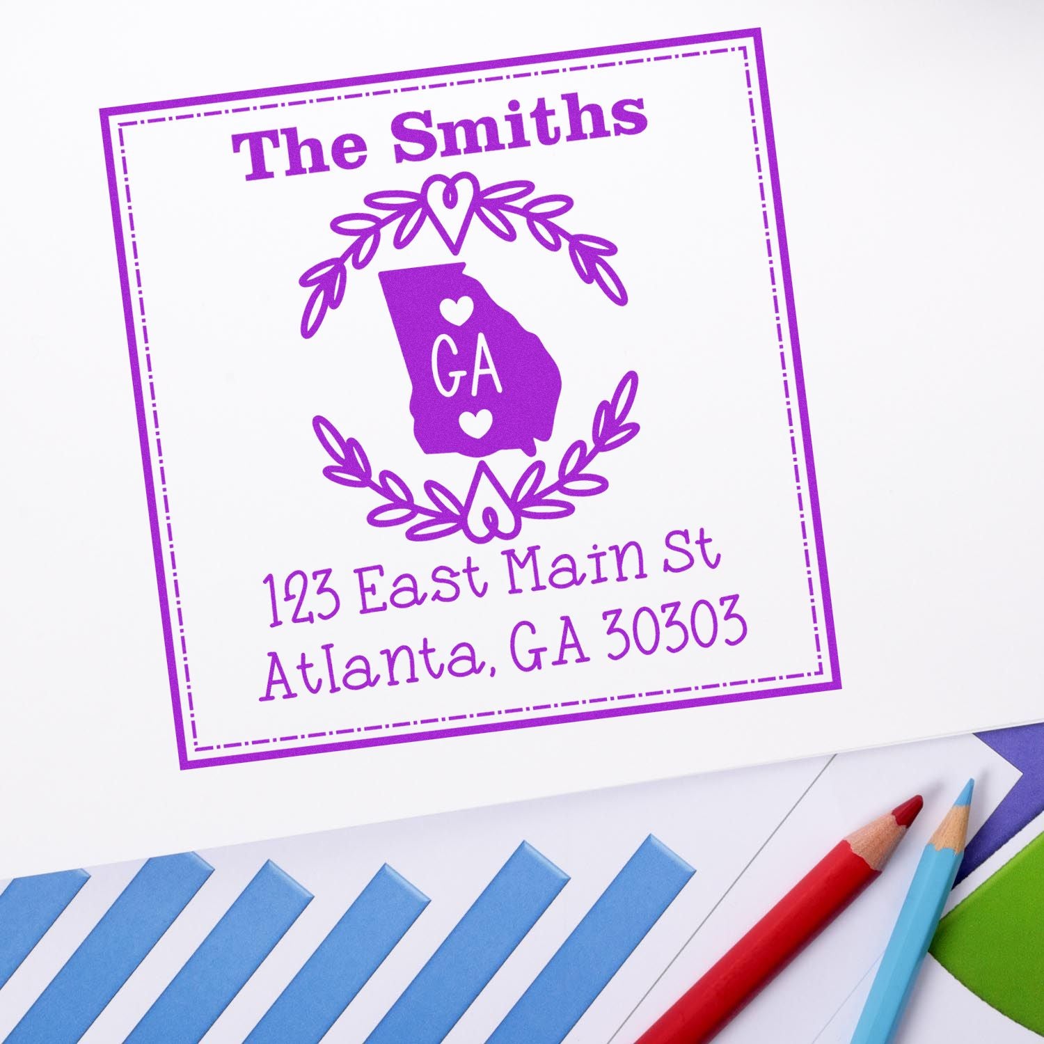 PSI Pre-Inked Georgia State Wreath Custom-Made Address Return Stamper - Engineer Seal Stamps