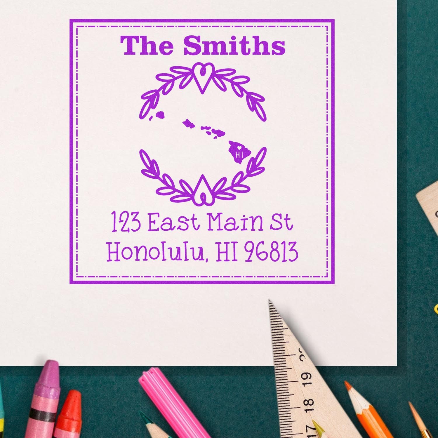 Self-Inking Hawaii State Wreath Custom-Made Home Address Stamp - Engineer Seal Stamps