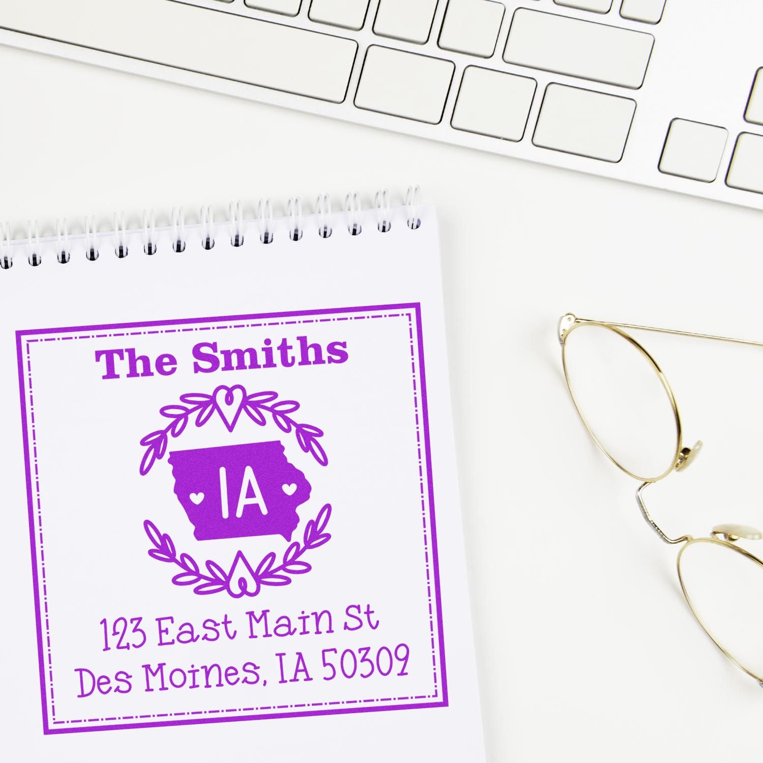 Slim Iowa State Wreath Custom-Made Home Address for Envelopes Pre-Inked Stamp - Engineer Seal Stamps