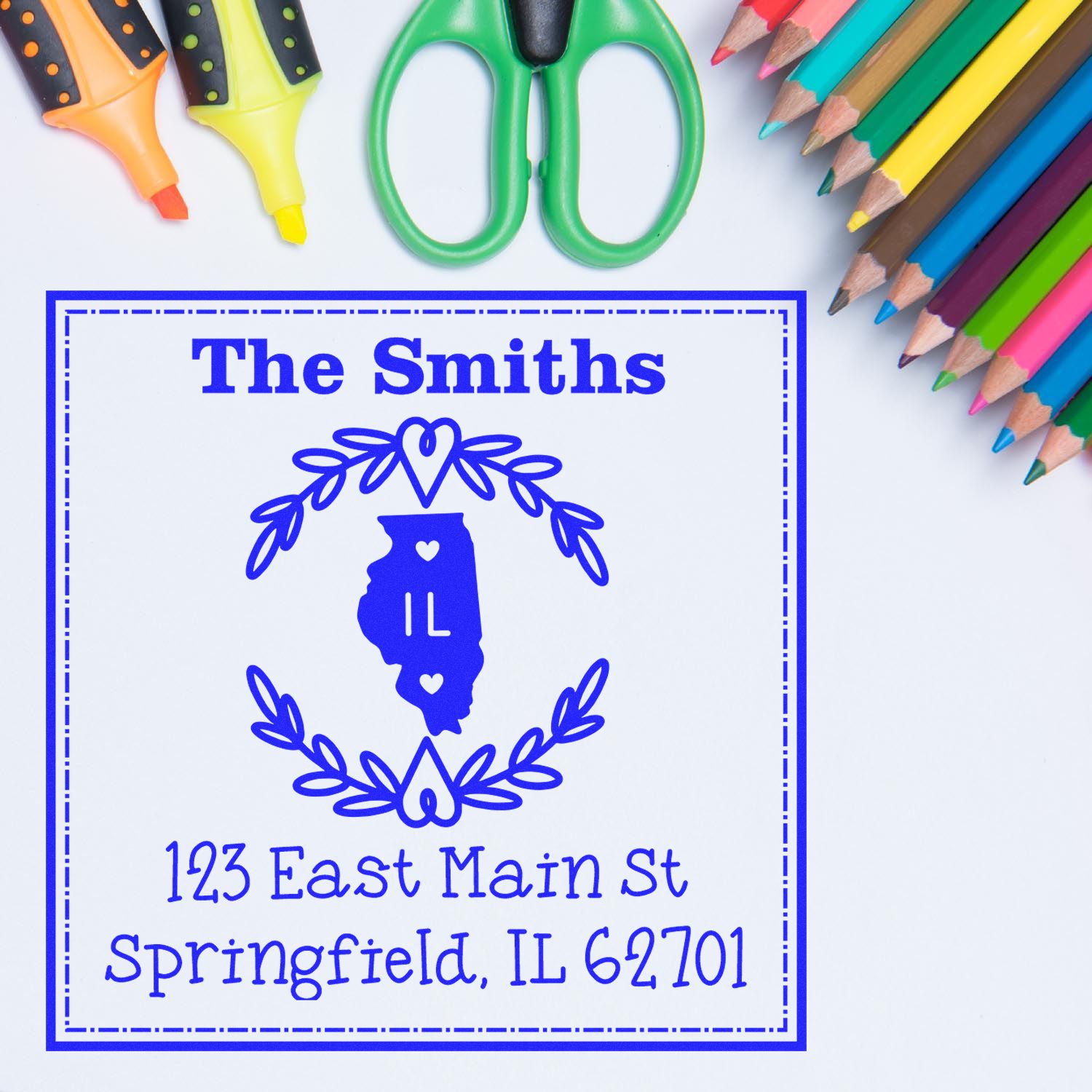 PSI Pre-Inked Illinois State Wreath Custom-Made Mailing Address Stamper - Engineer Seal Stamps