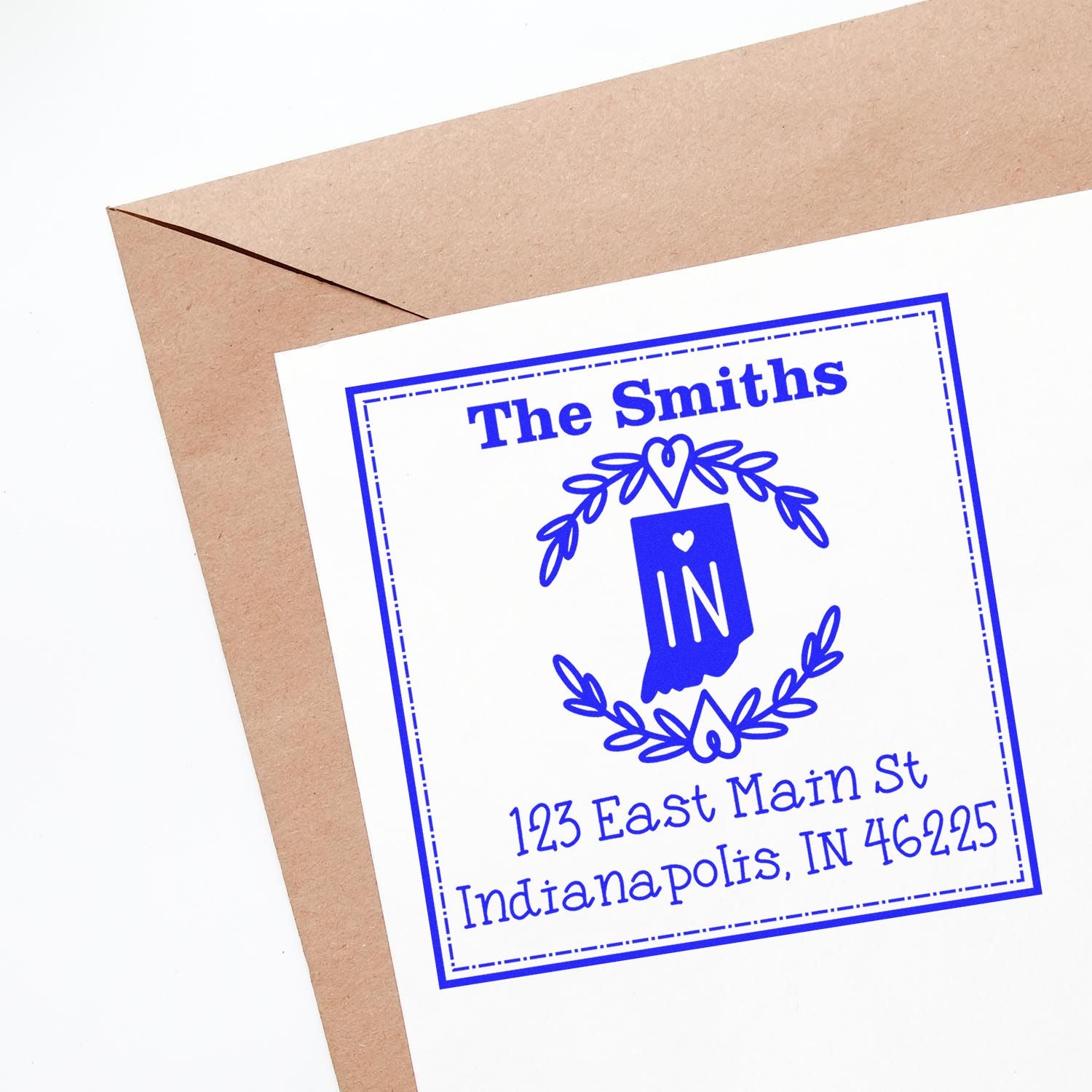 Wood Handle Indiana State Wreath Custom-Made Mailing Stamper - Engineer Seal Stamps