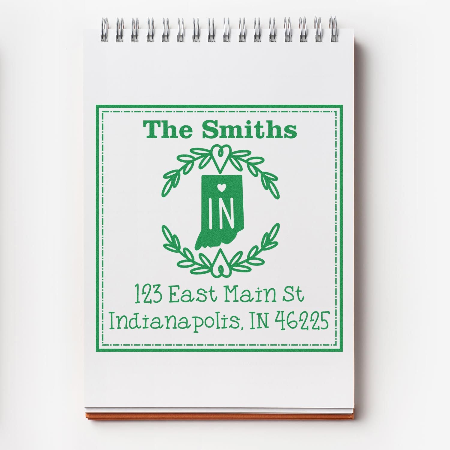 Slim Indiana State Wreath Custom-Made Home Address for Envelopes Stamper - Engineer Seal Stamps