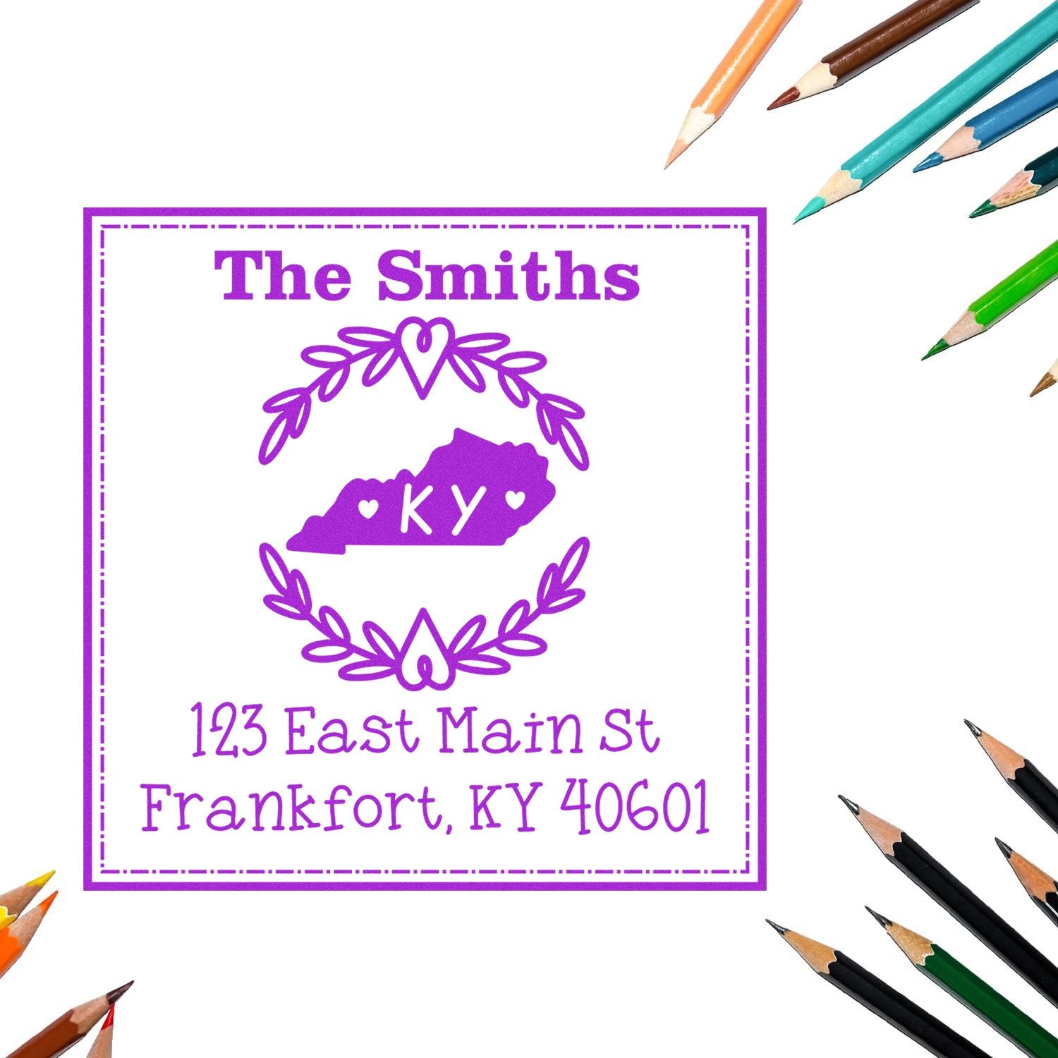 Self-Inking Kentucky State Wreath Custom-Made Address Return Stamp - Engineer Seal Stamps
