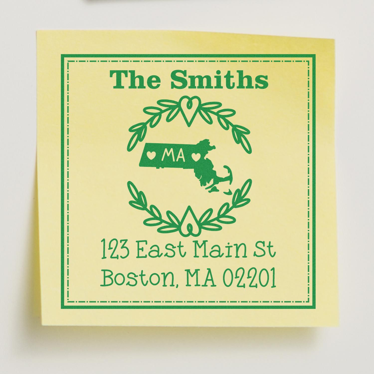 Slim Massachusetts State Wreath Personalized Address Pre-Inked Stamp - Engineer Seal Stamps