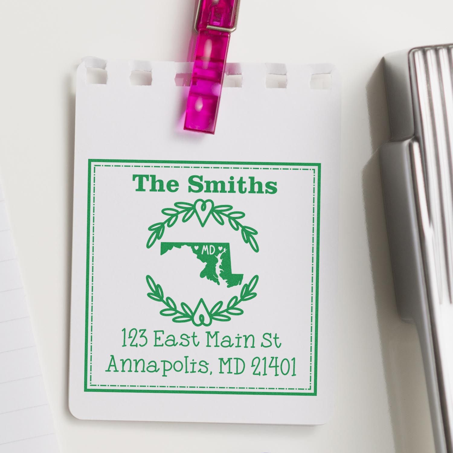 PSI Pre-Inked Maryland State Wreath Custom-Made New Address Rubber Stamp - Engineer Seal Stamps