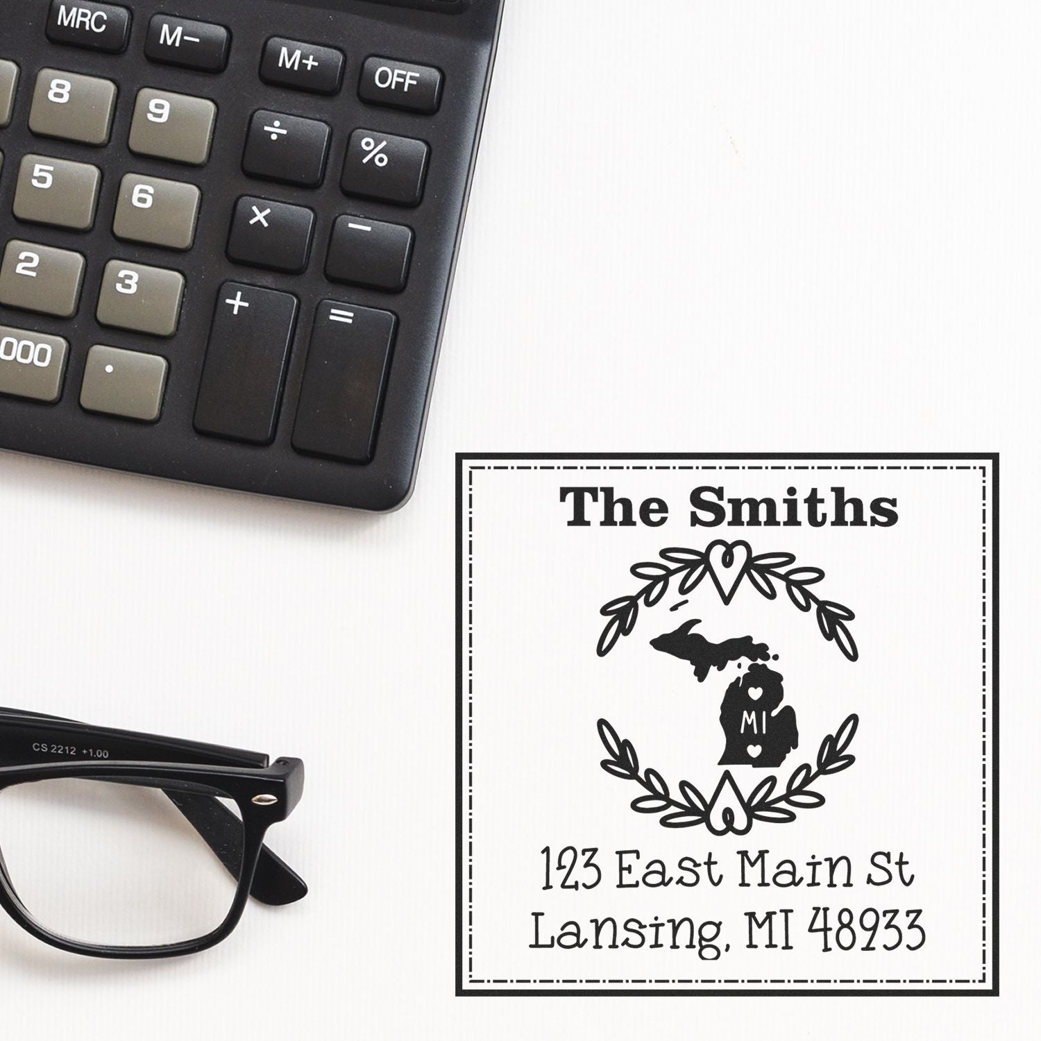 PSI Pre-Inked Michigan State Wreath Custom-Made Home Address for Envelopes Stamper - Engineer Seal Stamps
