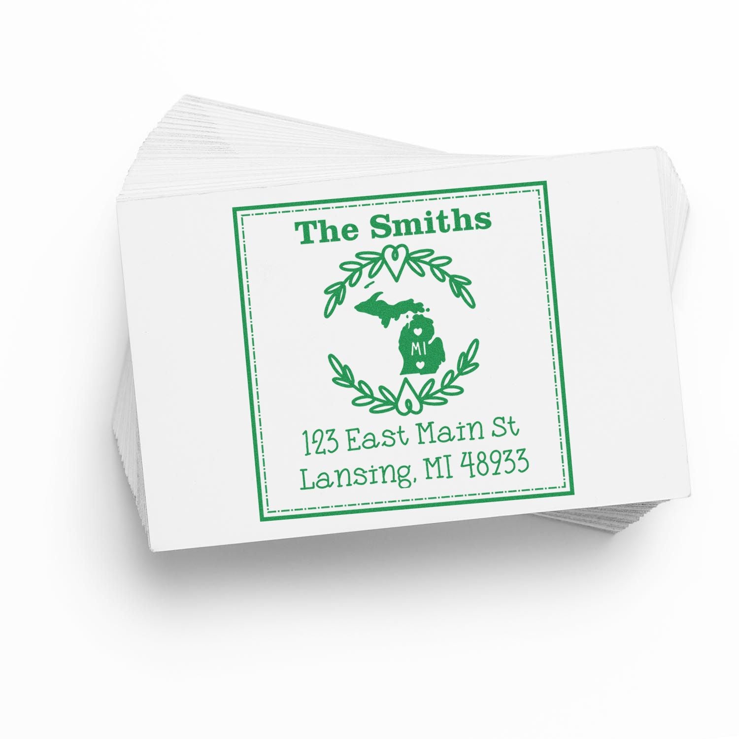 PSI Pre-Inked Michigan State Wreath Custom-Made Home Address for Envelopes Stamper - Engineer Seal Stamps