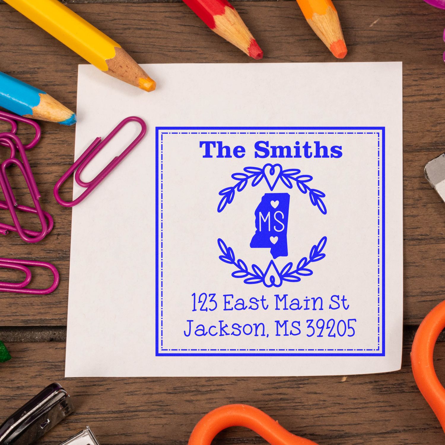 Self-Inking Mississippi State Wreath Custom-Made Mail Address Stamper - Engineer Seal Stamps