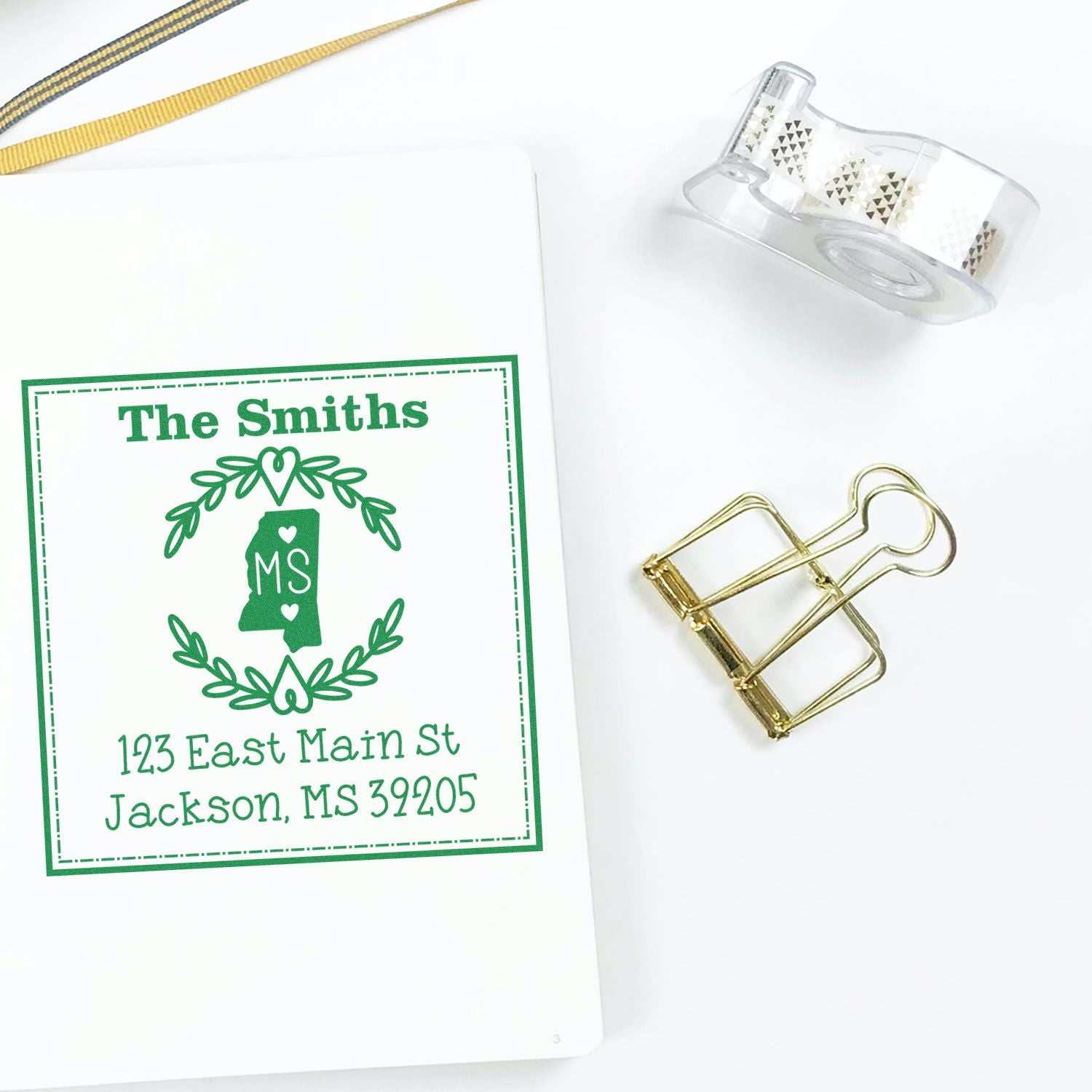Slim Mississippi State Wreath Personalized Return Address Pre-Inked Stamp - Engineer Seal Stamps