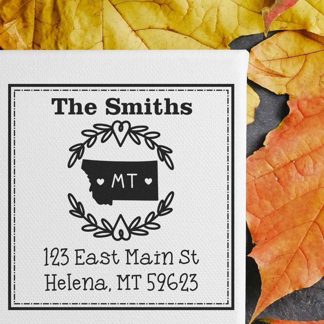PSI Pre-Inked Montana State Wreath Custom-Made Address Label Rubber Stamp - Engineer Seal Stamps