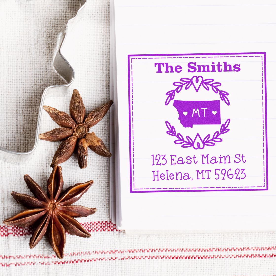 Slim Montana State Wreath Personalized Name and Address Stamper - Engineer Seal Stamps