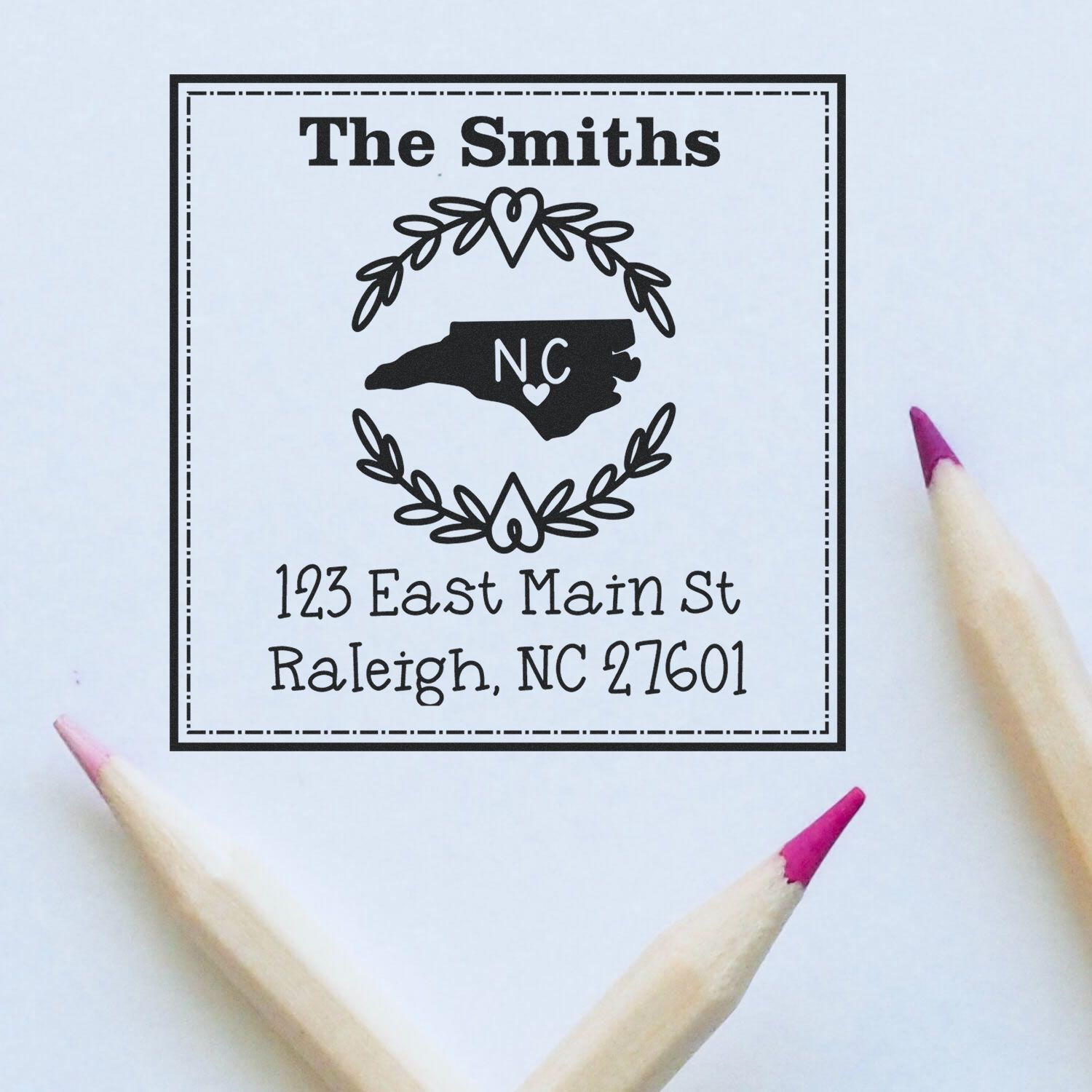 Self-Inking North Carolina State Wreath Custom-Made Address Label Stamper - Engineer Seal Stamps