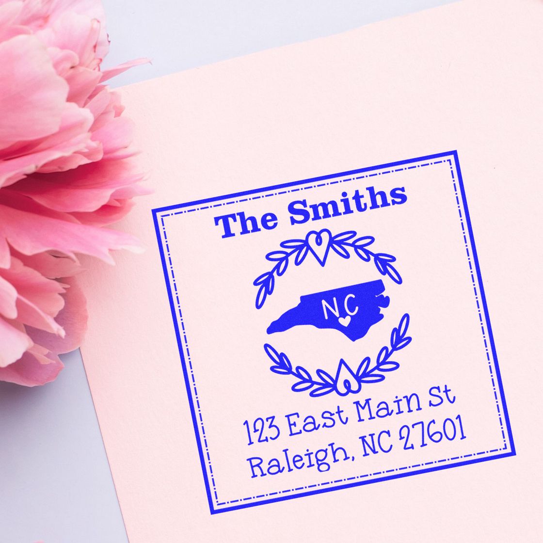 Self-Inking North Carolina State Wreath Custom-Made Address Label Stamper - Engineer Seal Stamps